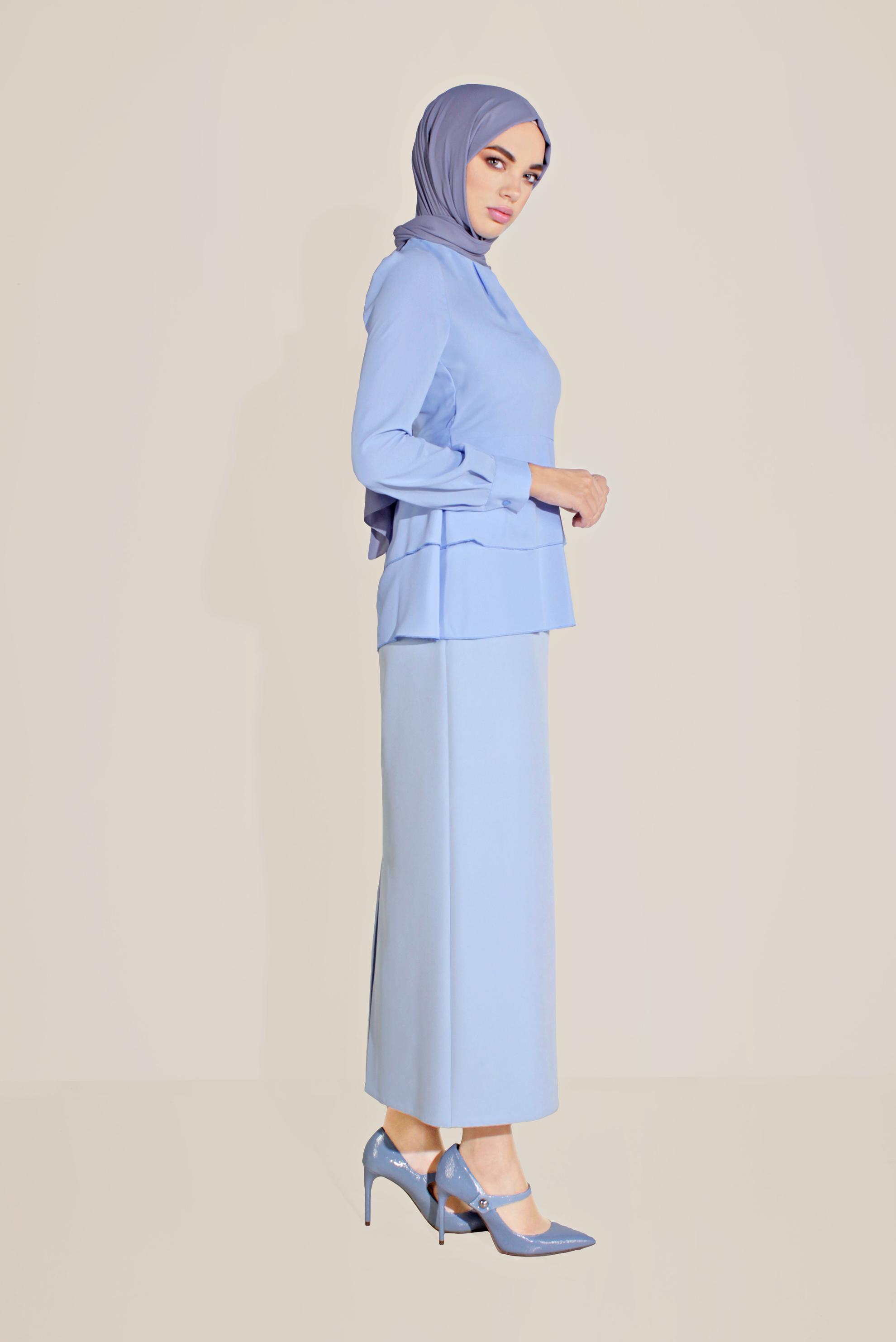 Tesettür giyim MAVİ FIRFIRLI BİSİKLET YAKA ŞİFON BLUZ 40717