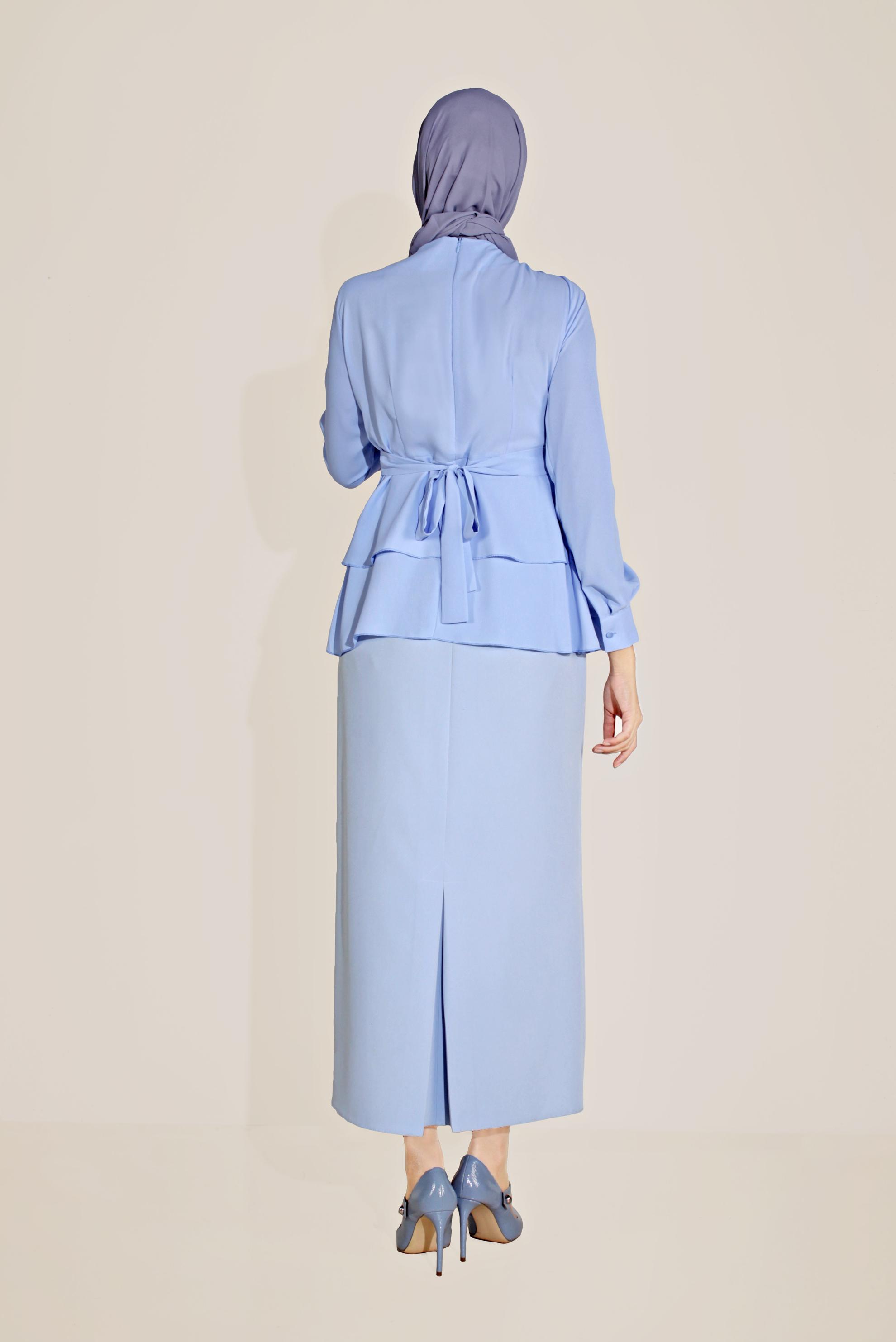 Tesettür giyim MAVİ FIRFIRLI BİSİKLET YAKA ŞİFON BLUZ 40717