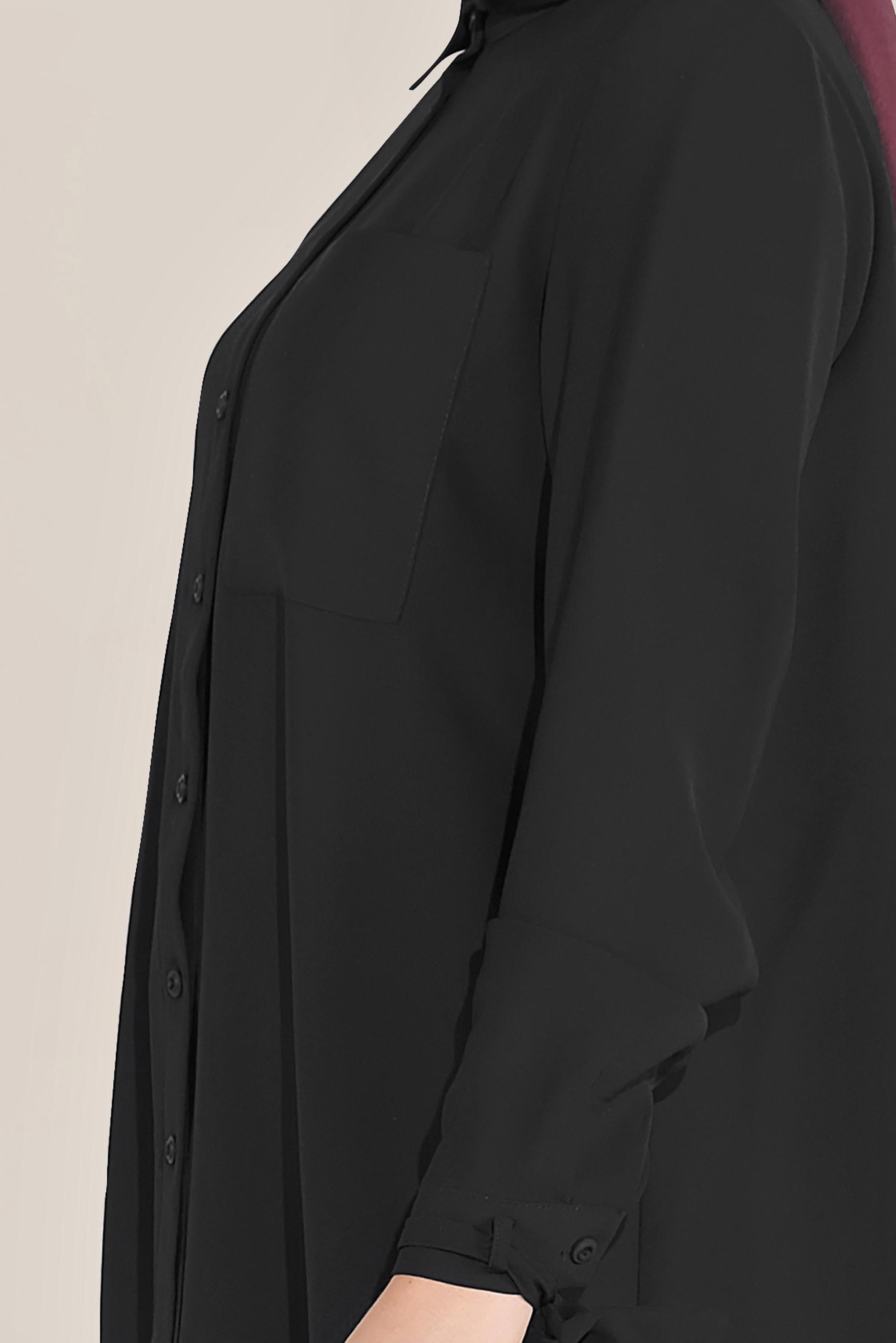 Tesettür giyim SİYAH MANŞETLERİ BAĞLI DÜĞMELİ  BLUZ 40718 