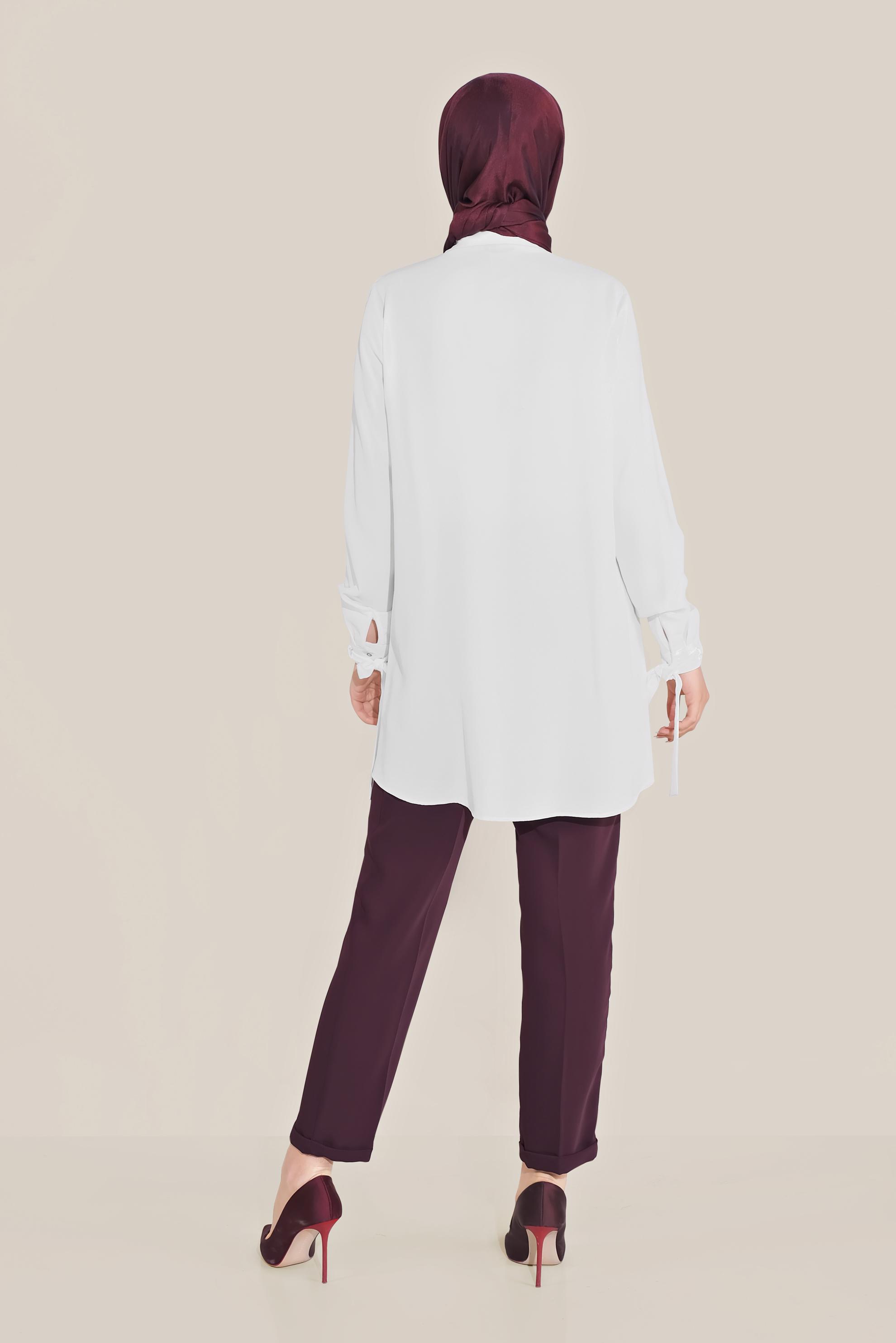 Tesettür giyim BEYAZ MANŞETLERİ BAĞLI DÜĞMELİ  BLUZ 40718 