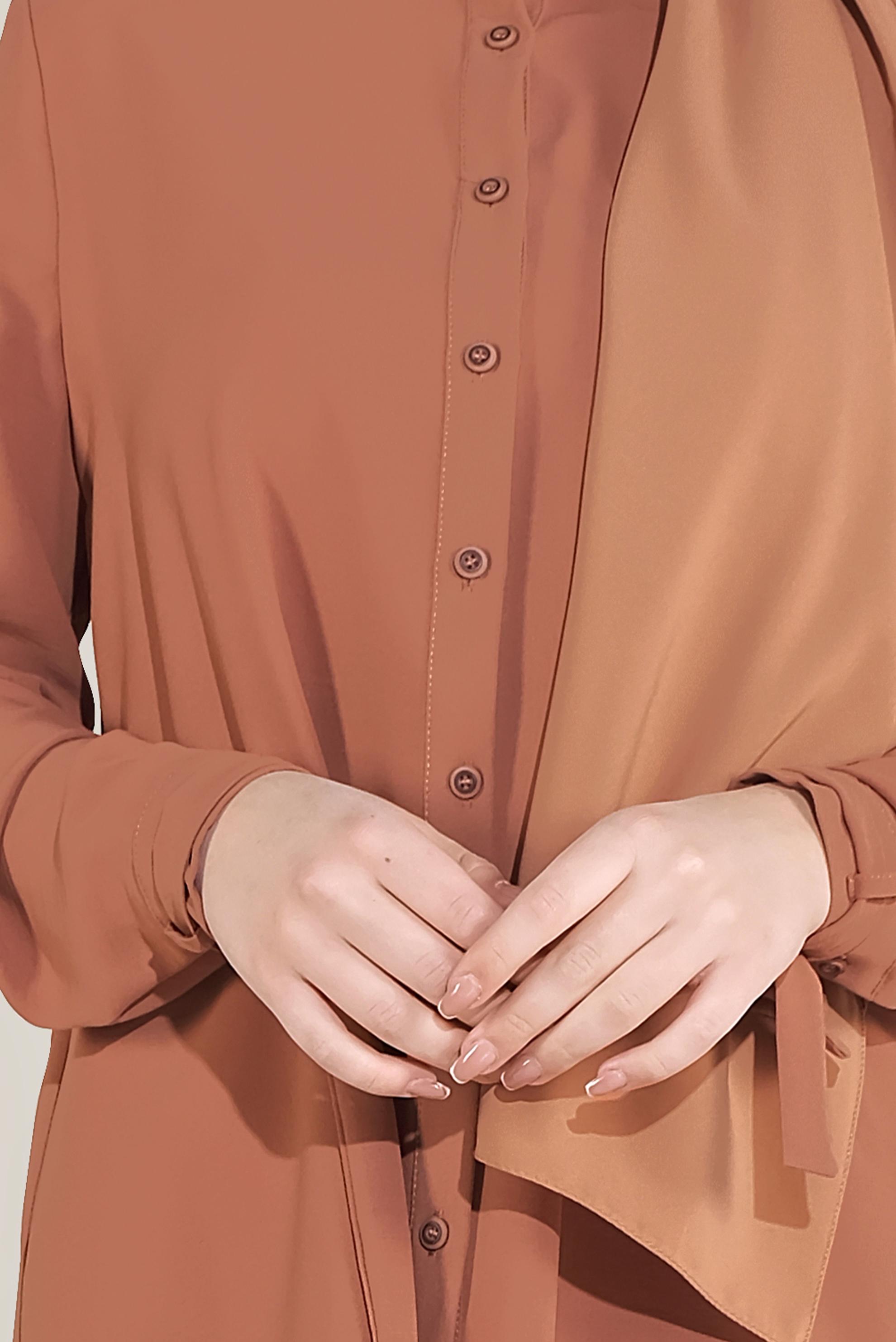 Tesettür giyim TURUNCU MANŞETLERİ BAĞLI DÜĞMELİ  BLUZ 40718 