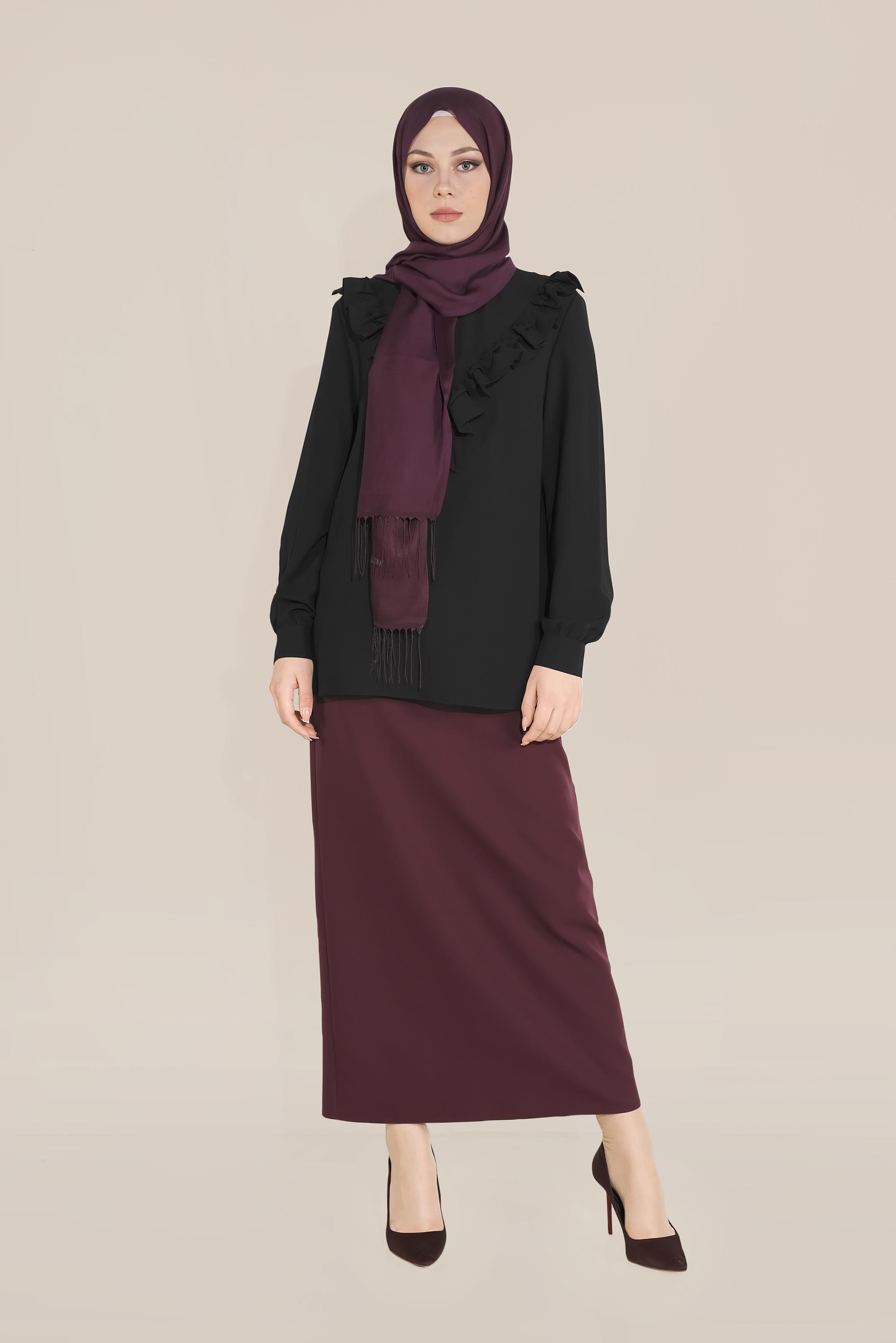 Tesettür giyim SİYAH FIRFIR DETAYLI BLUZ 40752