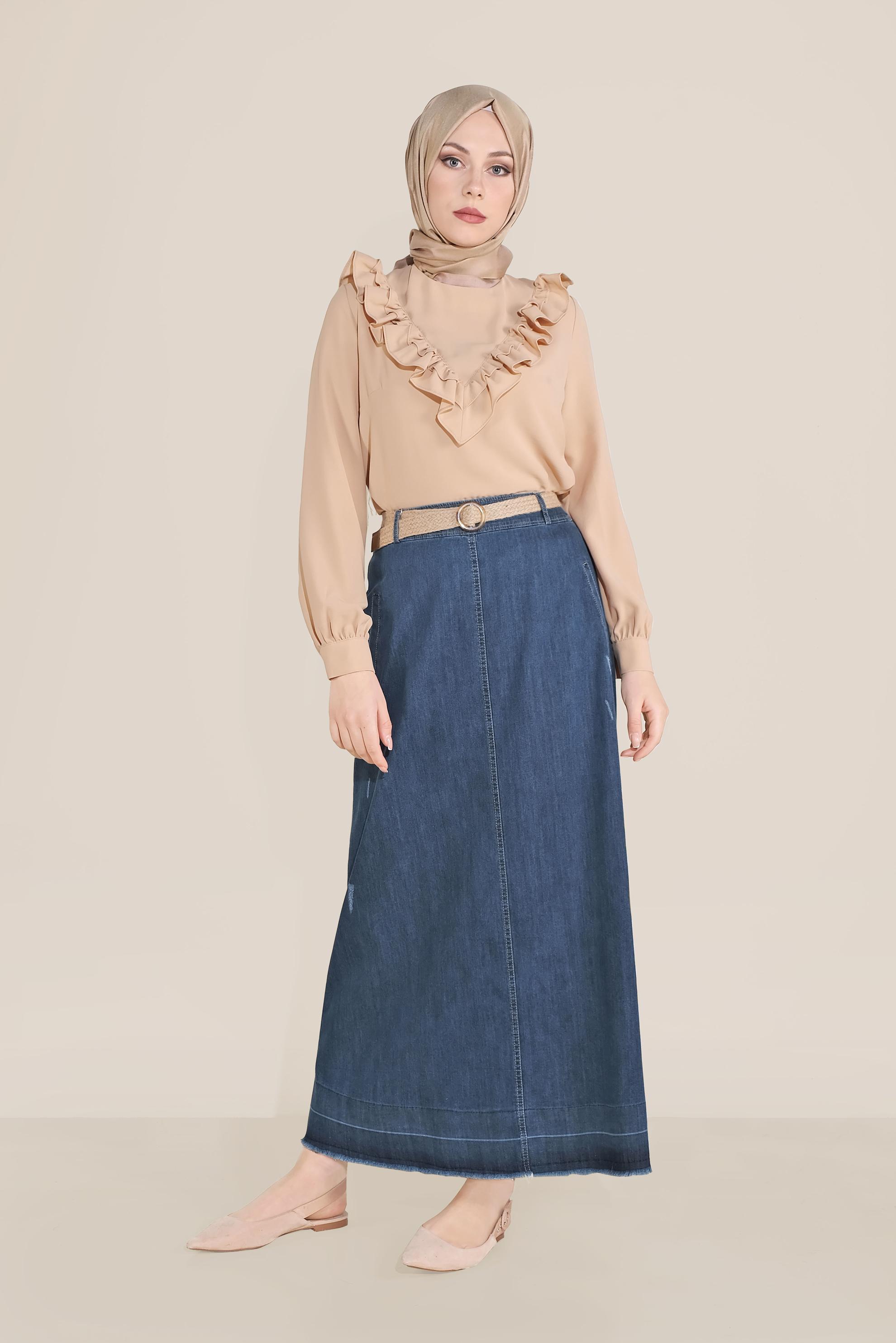 Tesettür giyim BEJ FIRFIR DETAYLI BLUZ 40752