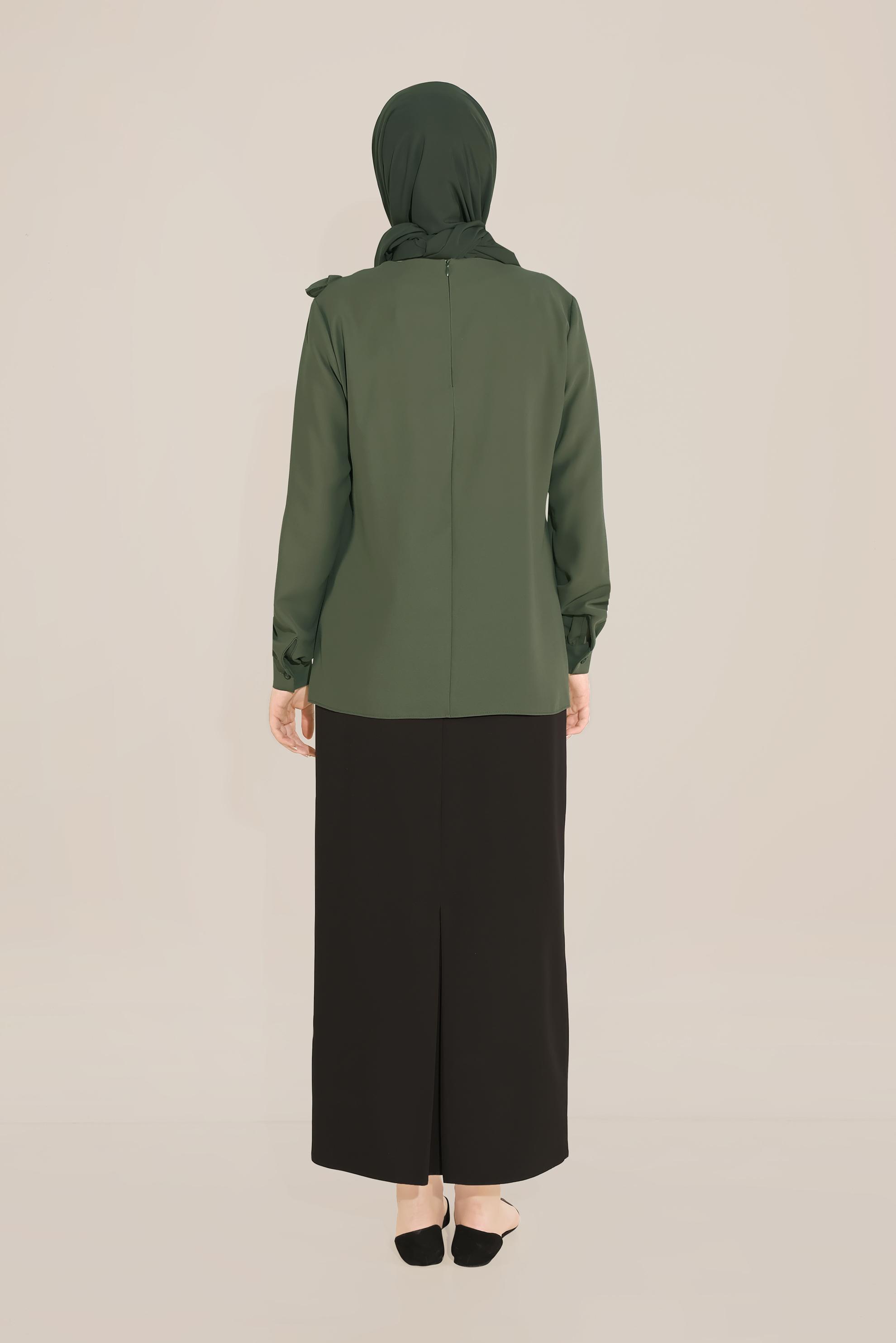 Tesettür giyim HAKİ FIRFIR DETAYLI BLUZ 40752