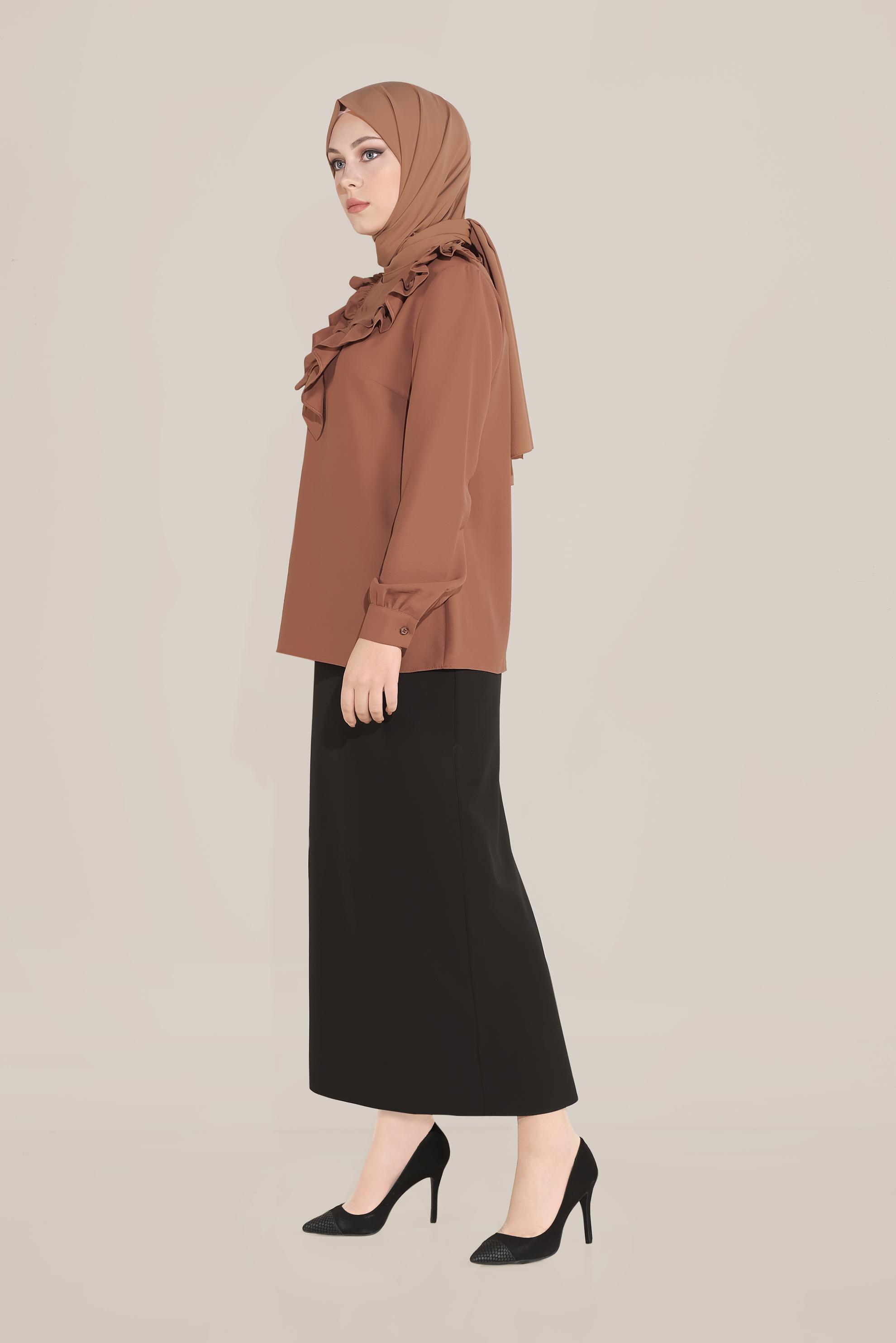 Tesettür giyim TURUNCU FIRFIR DETAYLI BLUZ 40752