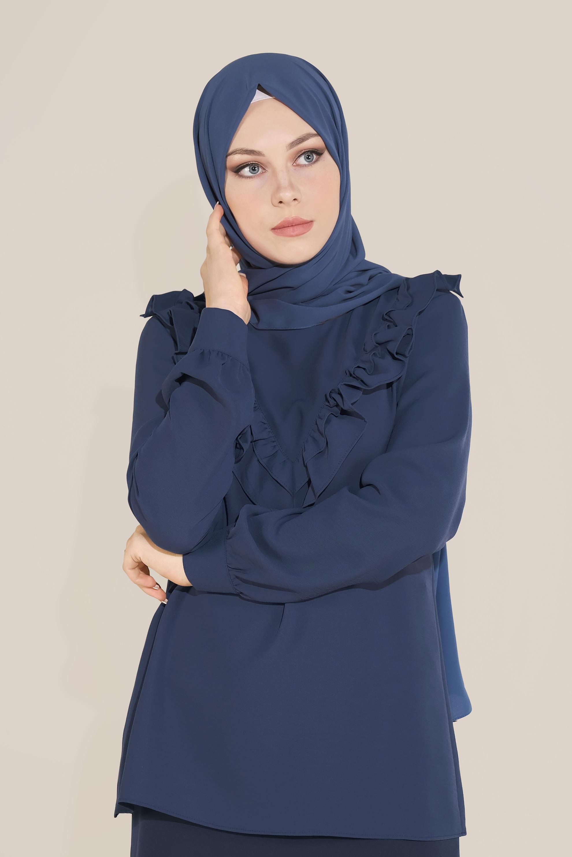 Tesettür giyim LACİVERT FIRFIR DETAYLI BLUZ 40752