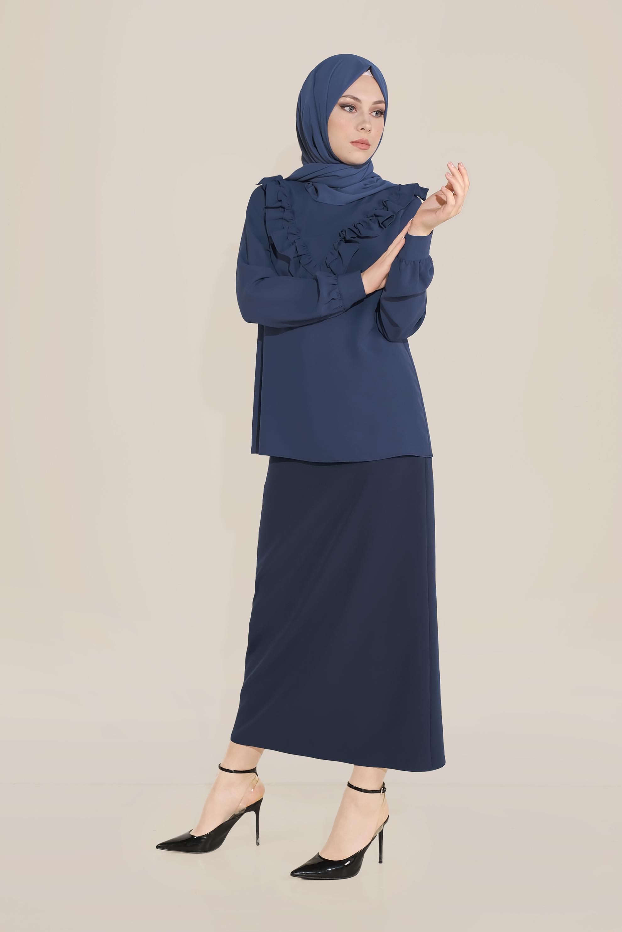 Tesettür giyim LACİVERT FIRFIR DETAYLI BLUZ 40752