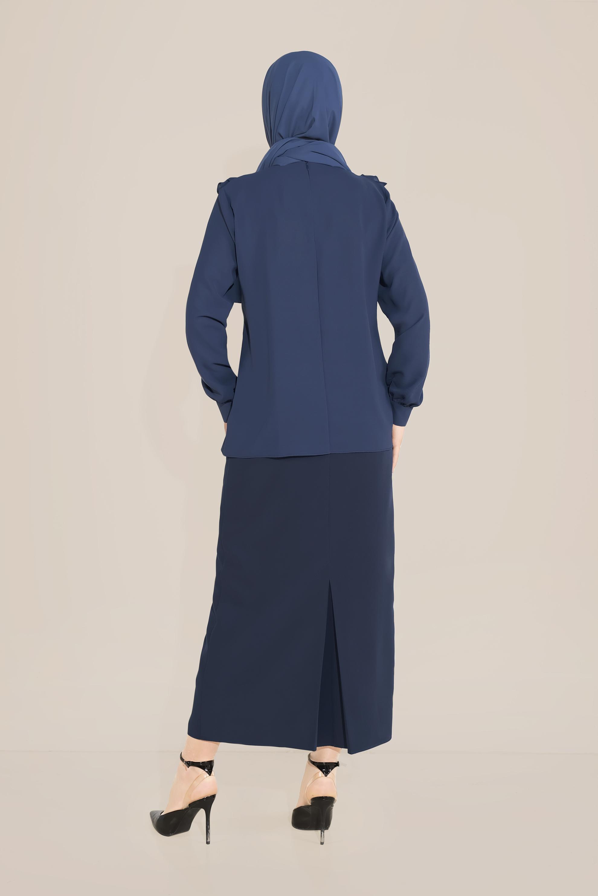 Tesettür giyim LACİVERT FIRFIR DETAYLI BLUZ 40752