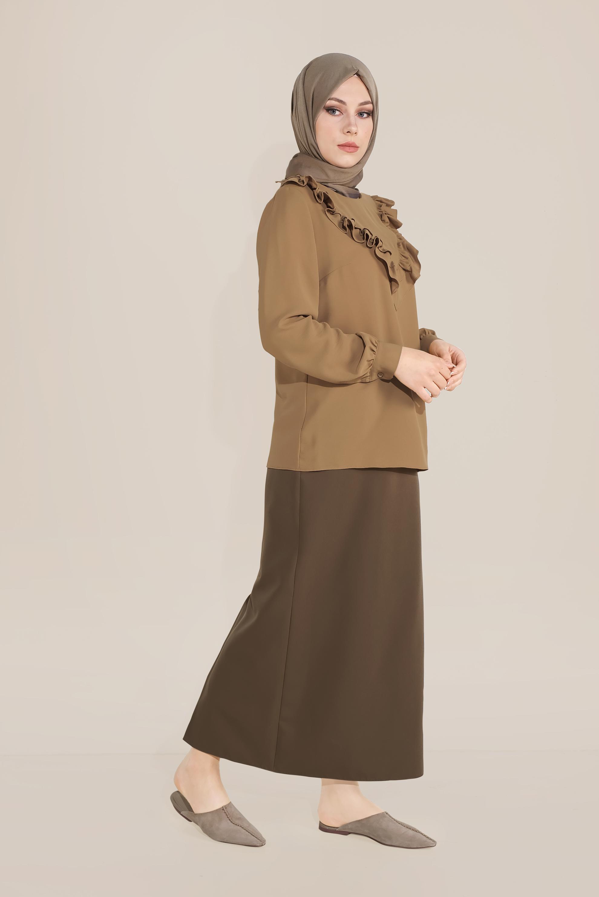 Tesettür giyim SARI FIRFIR DETAYLI BLUZ 40752