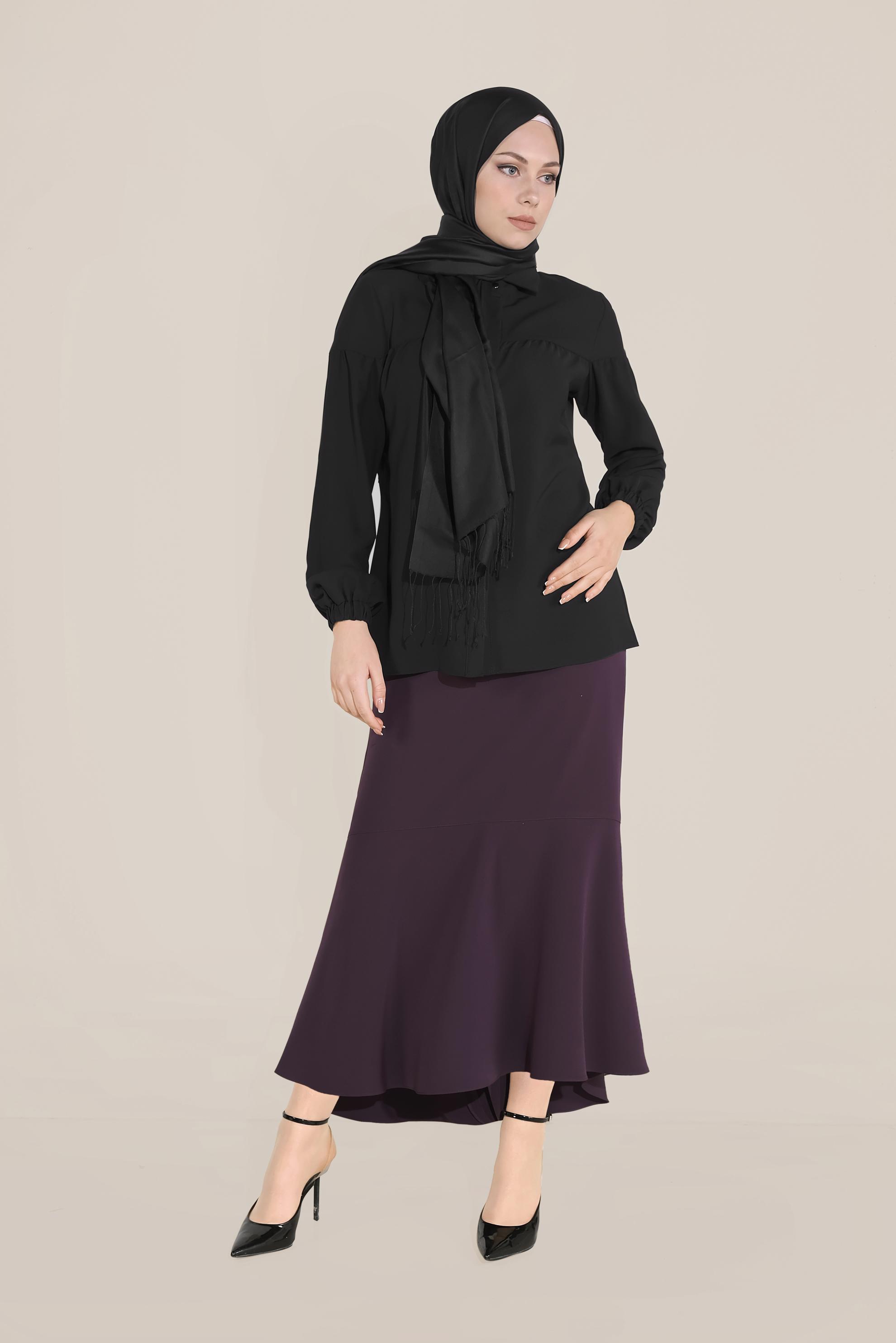 Hijab clothing BLACK BLOUSE CUFFS WITH RUBBERS 40754