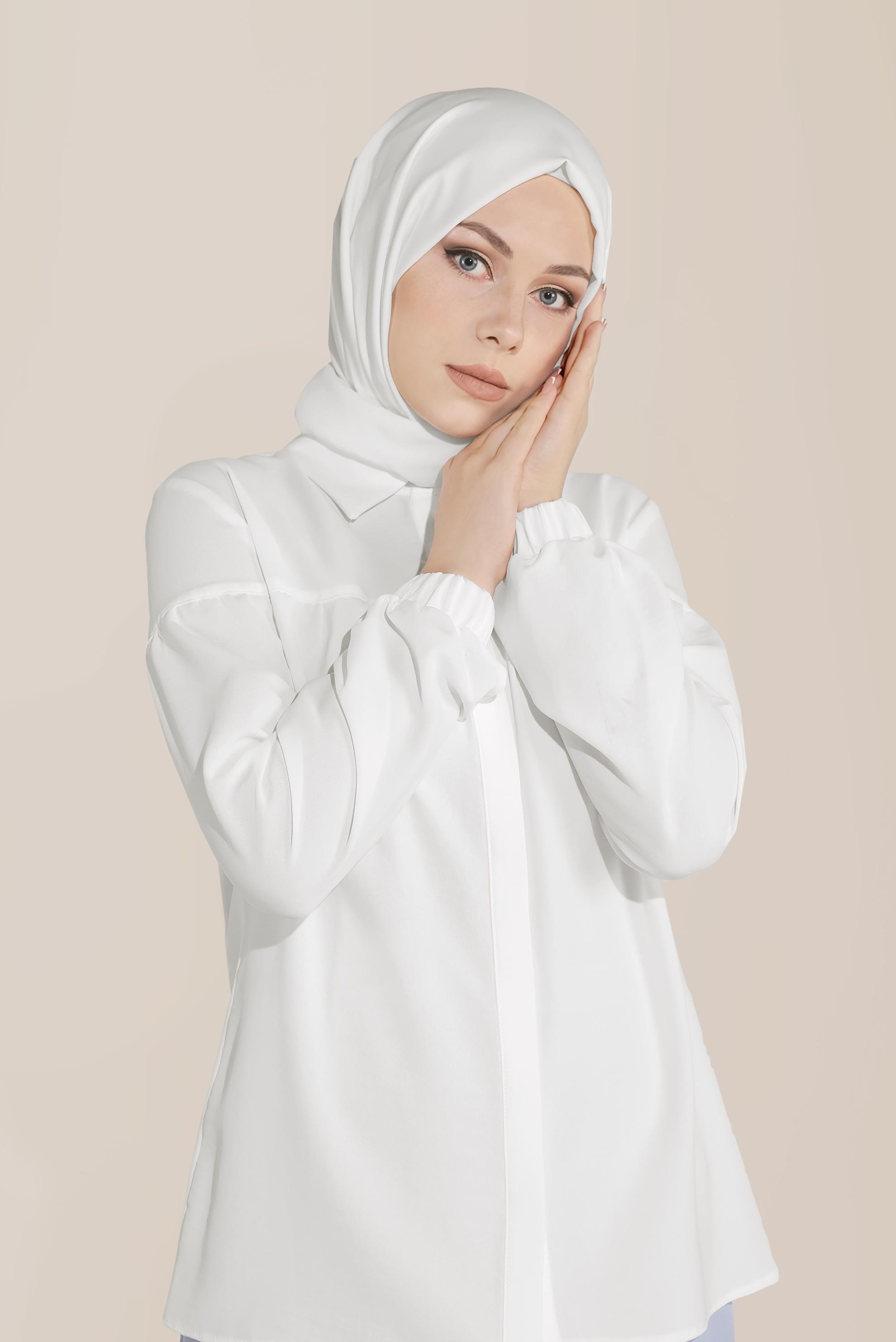 Tesettür giyim BEYAZ MANŞETLERİ LASTİKLİ  BLUZ 40754 