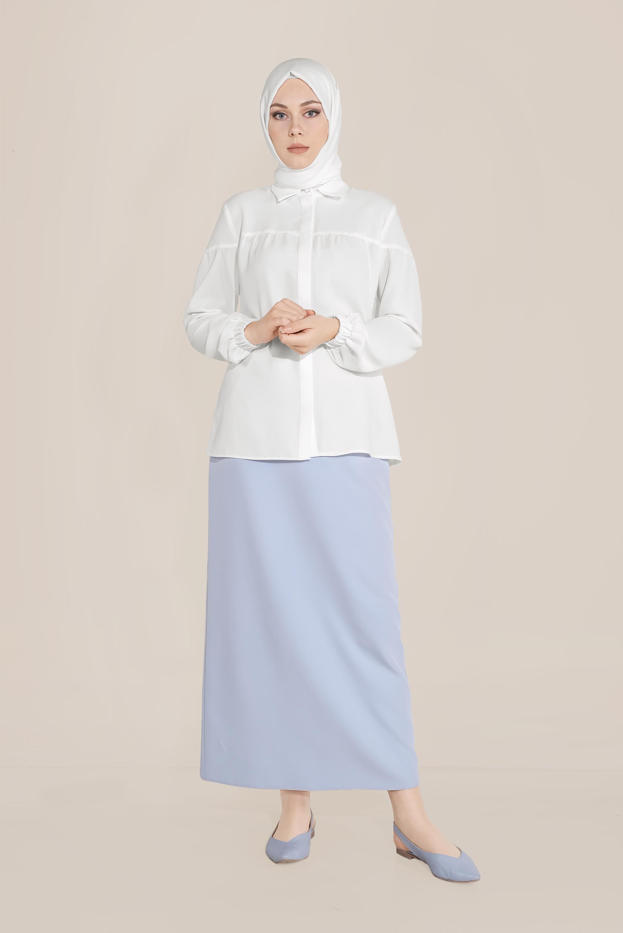Tesettür giyim BEYAZ MANŞETLERİ LASTİKLİ  BLUZ 40754 