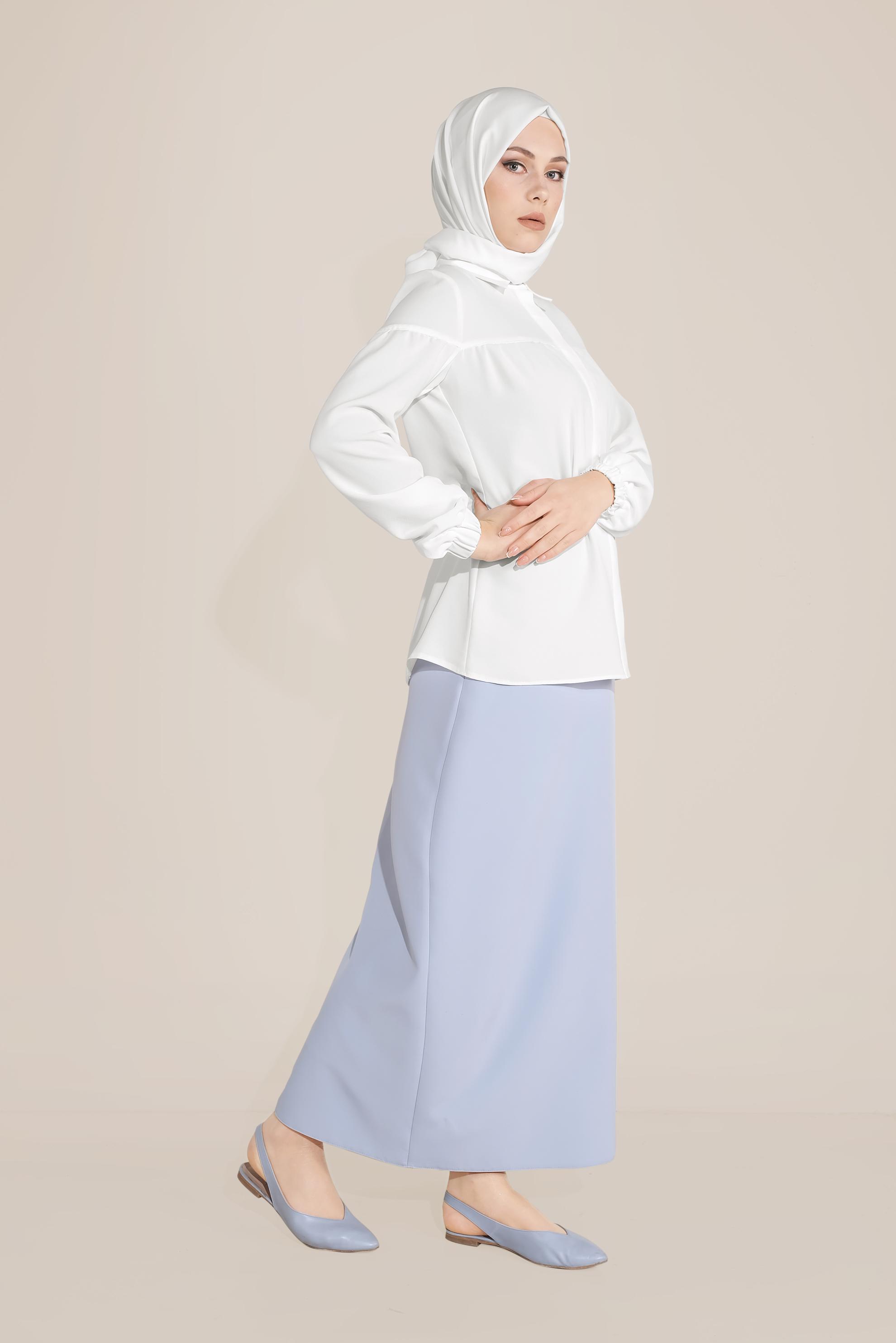 Tesettür giyim BEYAZ MANŞETLERİ LASTİKLİ  BLUZ 40754 