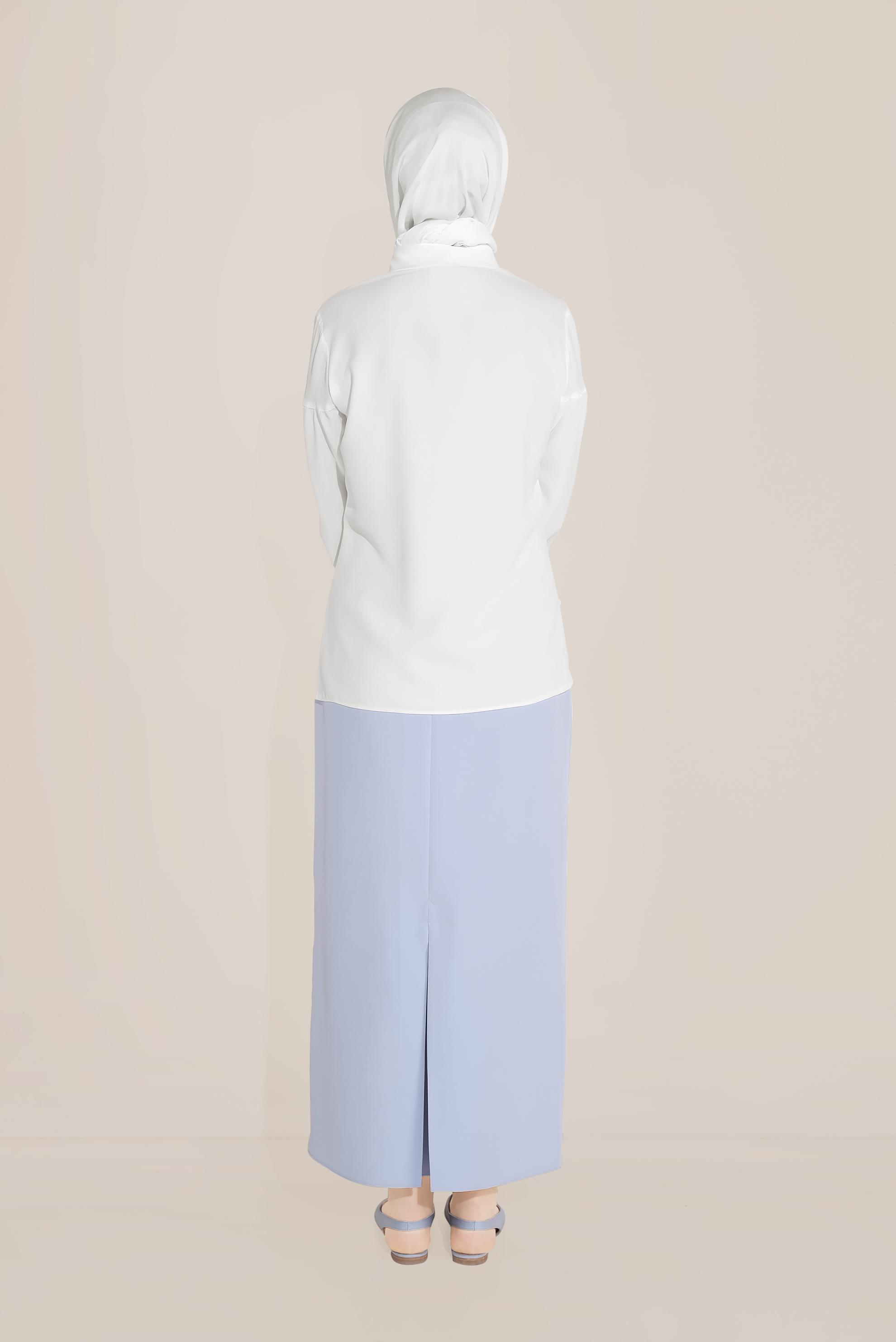 Tesettür giyim BEYAZ MANŞETLERİ LASTİKLİ  BLUZ 40754 