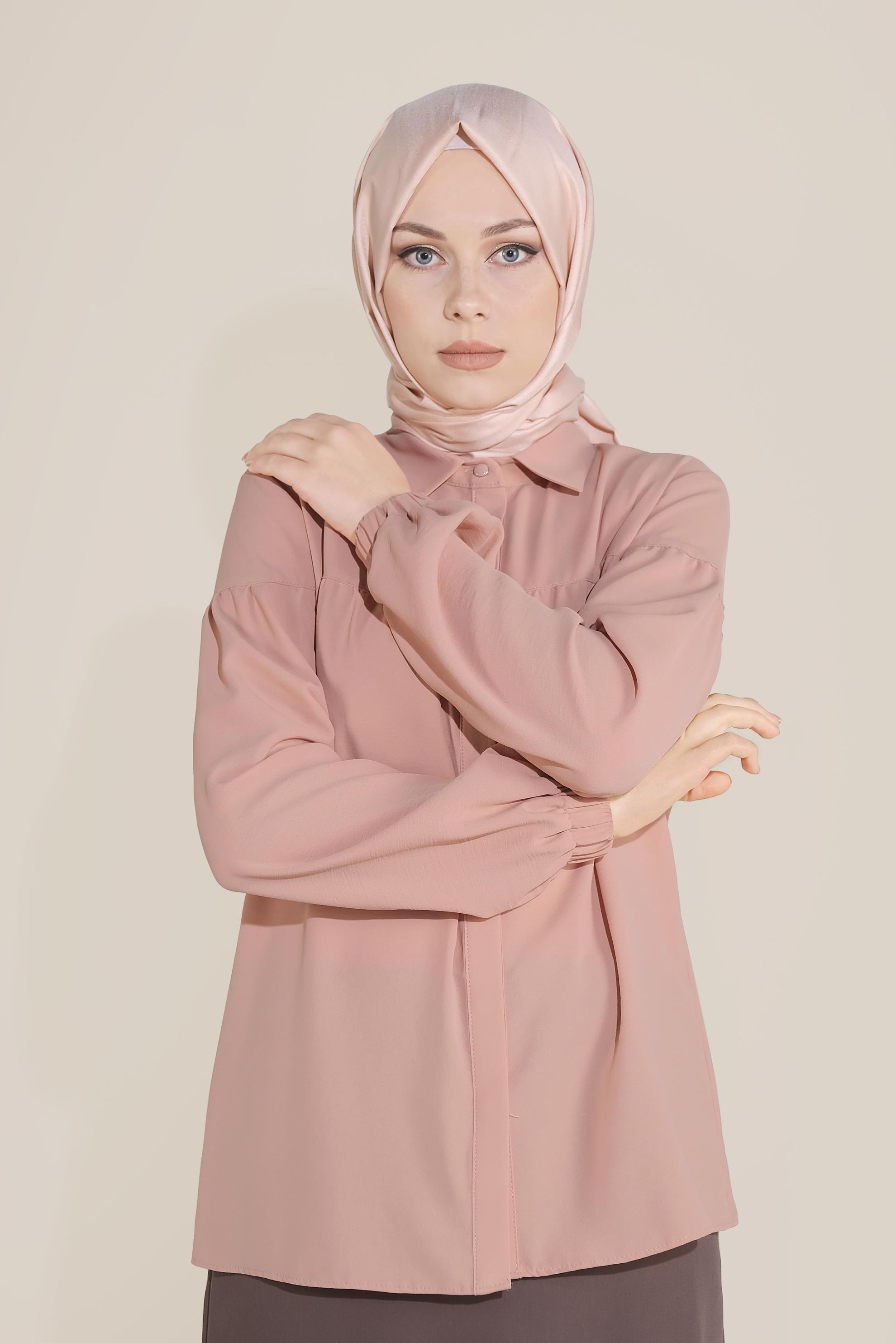 Tesettür giyim PUDRA MANŞETLERİ LASTİKLİ  BLUZ 40754 