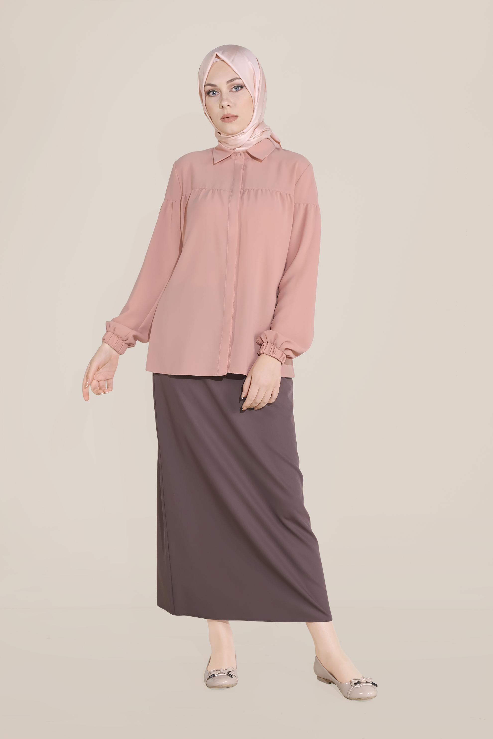 Tesettür giyim PUDRA MANŞETLERİ LASTİKLİ  BLUZ 40754 