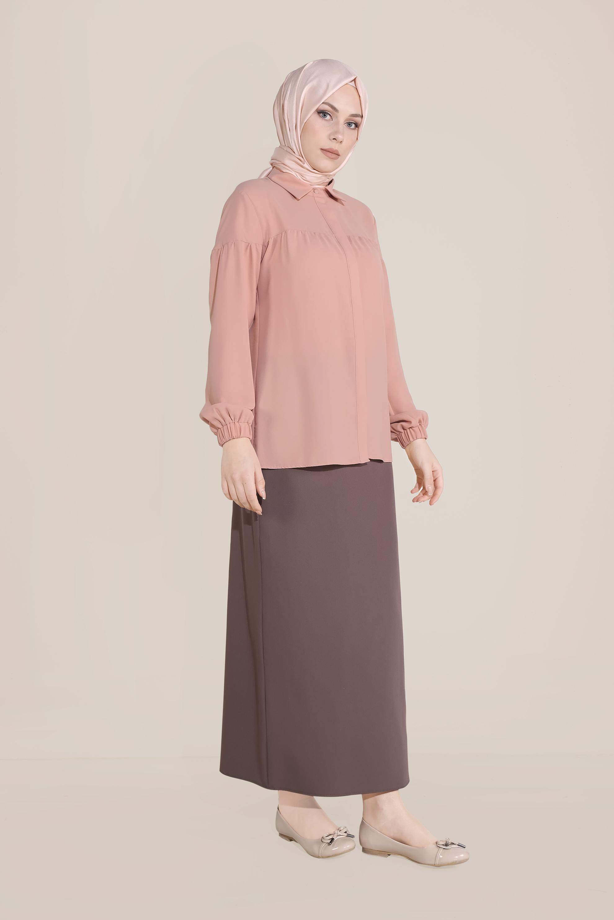 Tesettür giyim PUDRA MANŞETLERİ LASTİKLİ  BLUZ 40754 