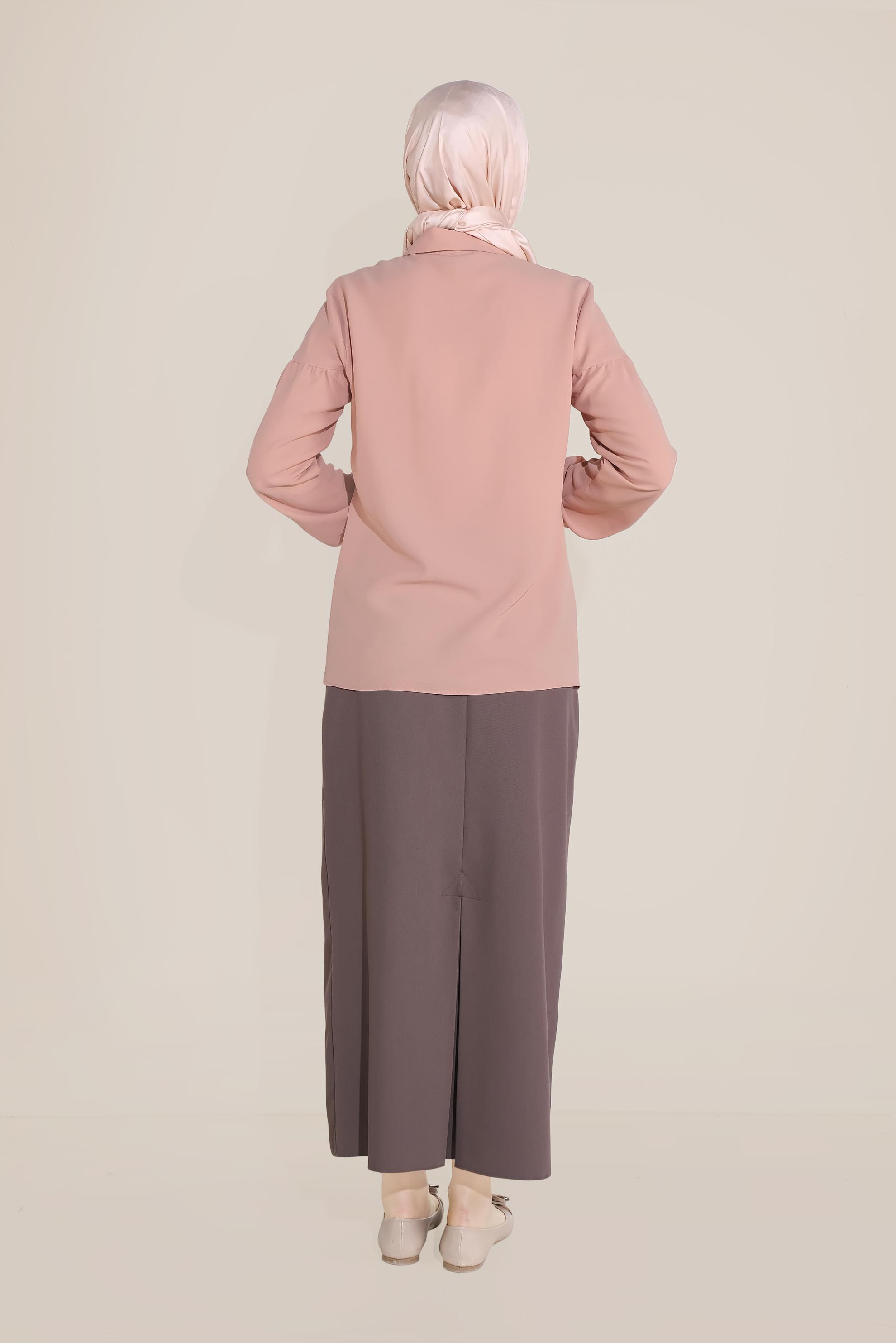 Tesettür giyim PUDRA MANŞETLERİ LASTİKLİ  BLUZ 40754 