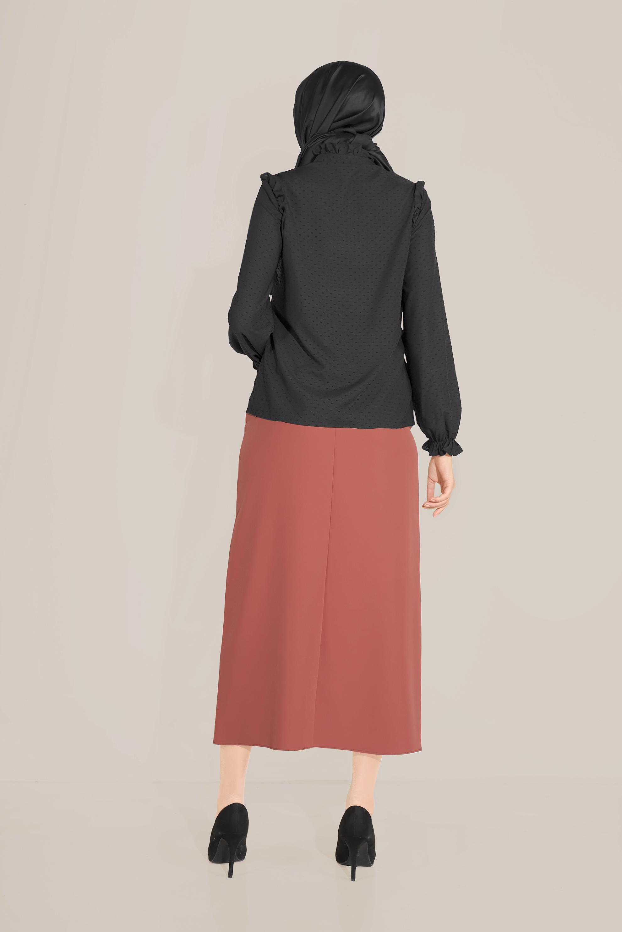 Tesettür giyim SİYAH FIRFIR DETAYLI DÜĞMELİ BLUZ 40798 