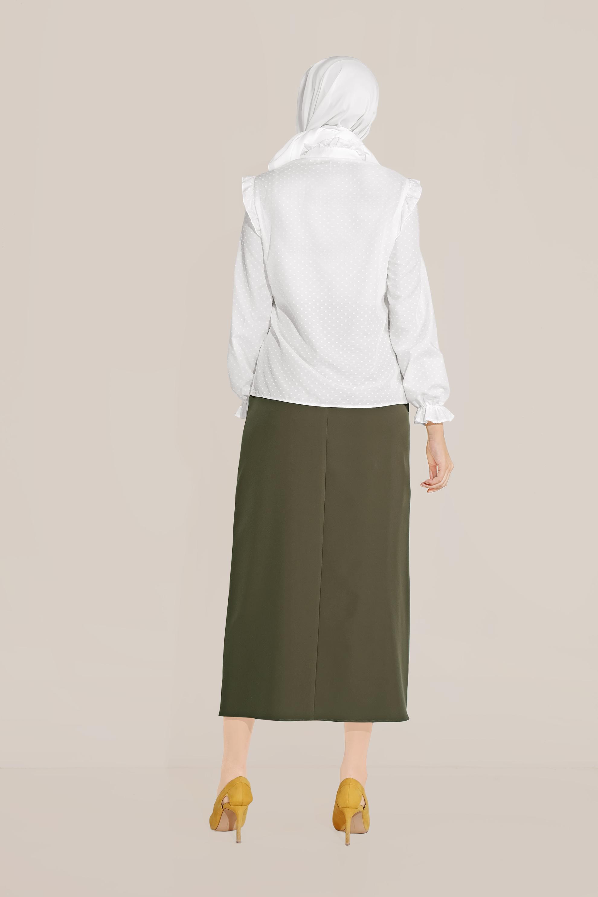 Tesettür giyim BEYAZ FIRFIR DETAYLI DÜĞMELİ BLUZ 40798 