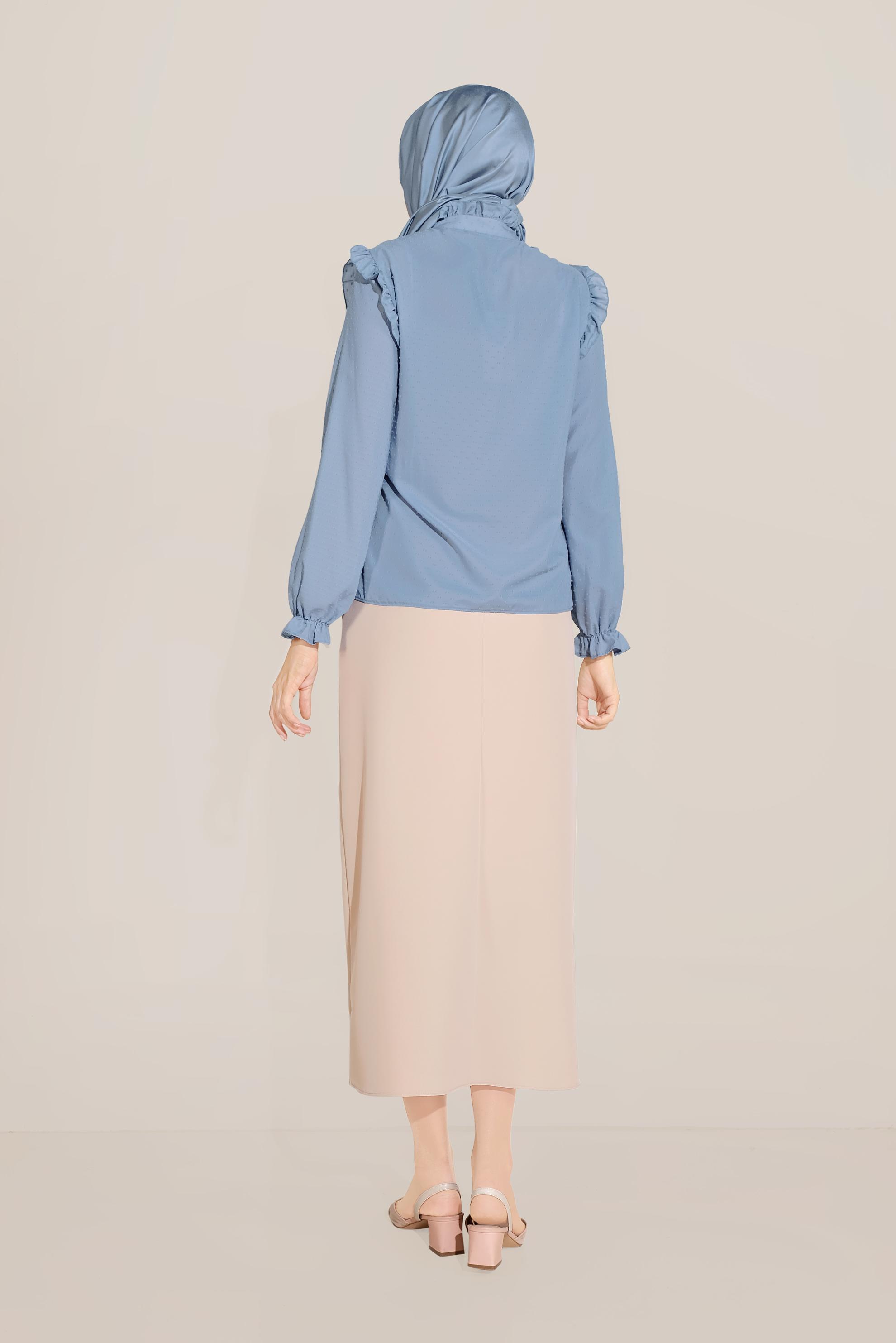 Tesettür giyim MAVİ FIRFIR DETAYLI DÜĞMELİ BLUZ 40798 