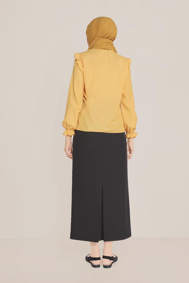 Tesettür giyim SARI FIRFIR DETAYLI DÜĞMELİ BLUZ 40798  - ALVİNA