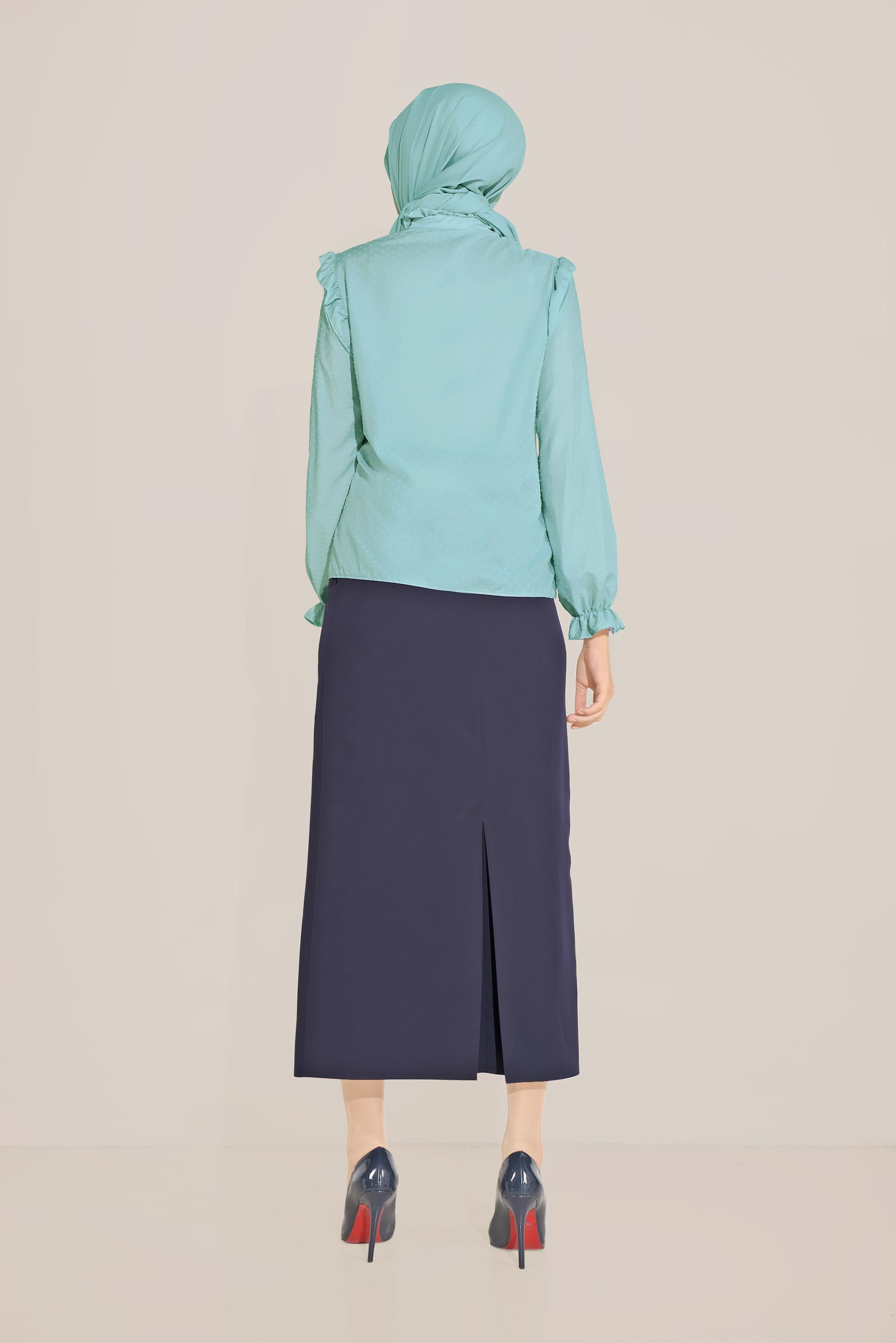 Tesettür giyim MAVİ FIRFIR DETAYLI DÜĞMELİ BLUZ 40798 