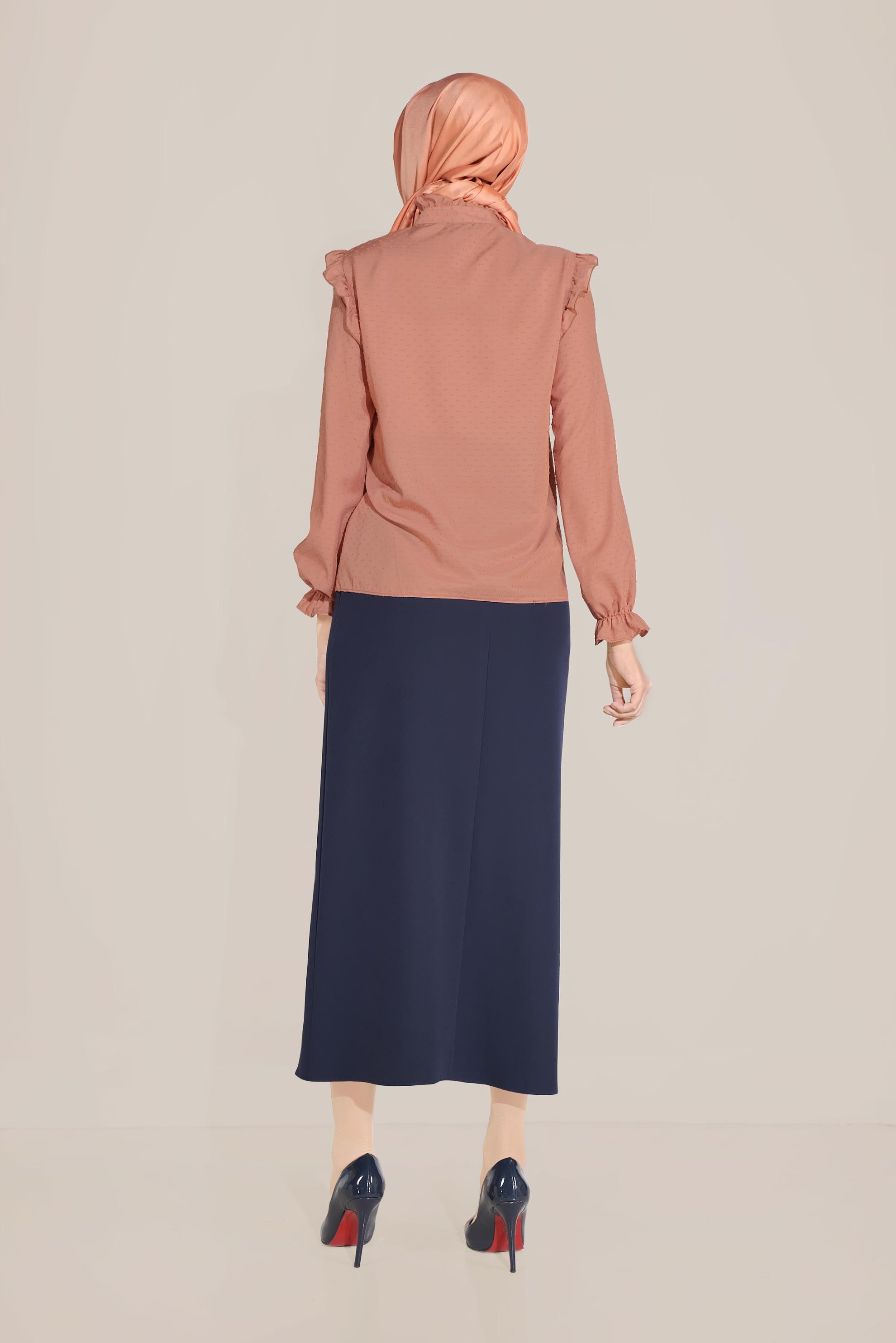 Tesettür giyim PEMBE FIRFIR DETAYLI DÜĞMELİ BLUZ 40798 