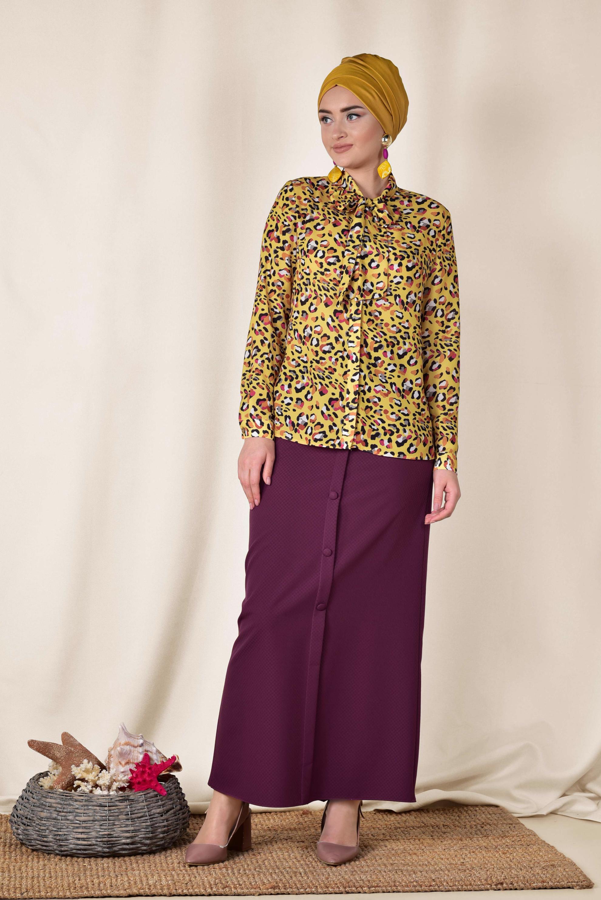 Tesettür giyim SARI YAKASI BAĞCIKLI BLUZ 4083