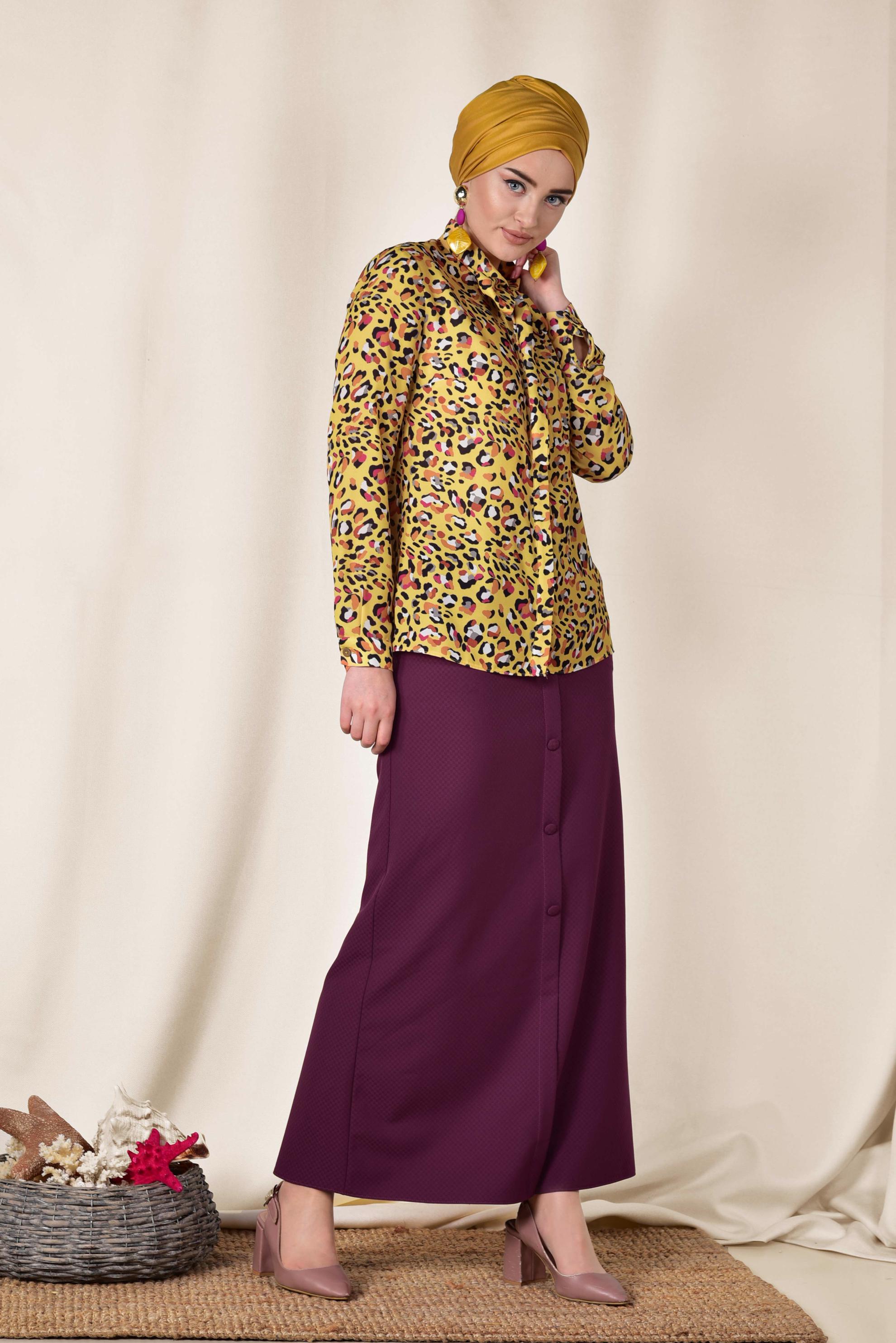 Tesettür giyim SARI YAKASI BAĞCIKLI BLUZ 4083