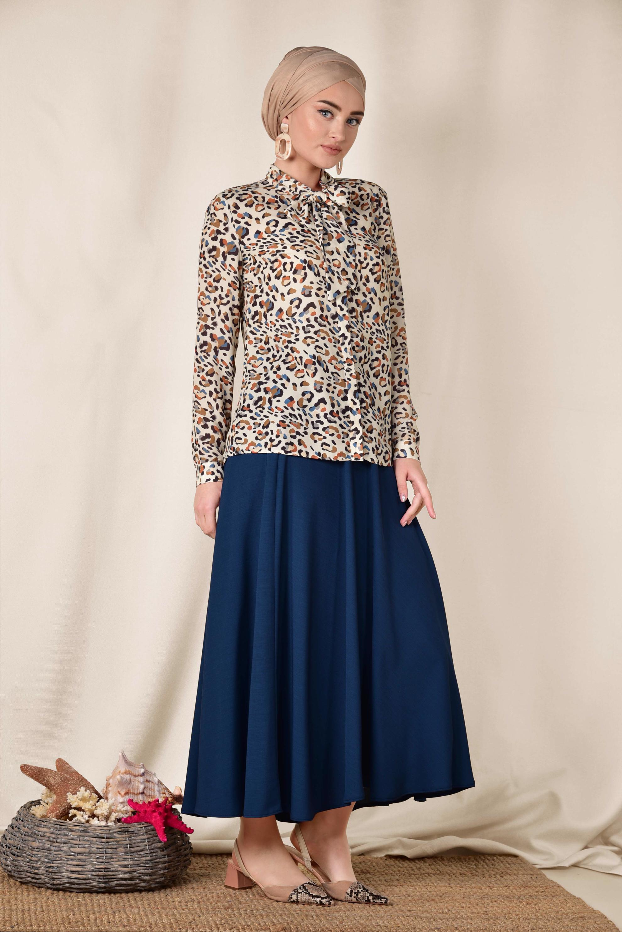 Tesettür giyim BEJ YAKASI BAĞCIKLI BLUZ 4083