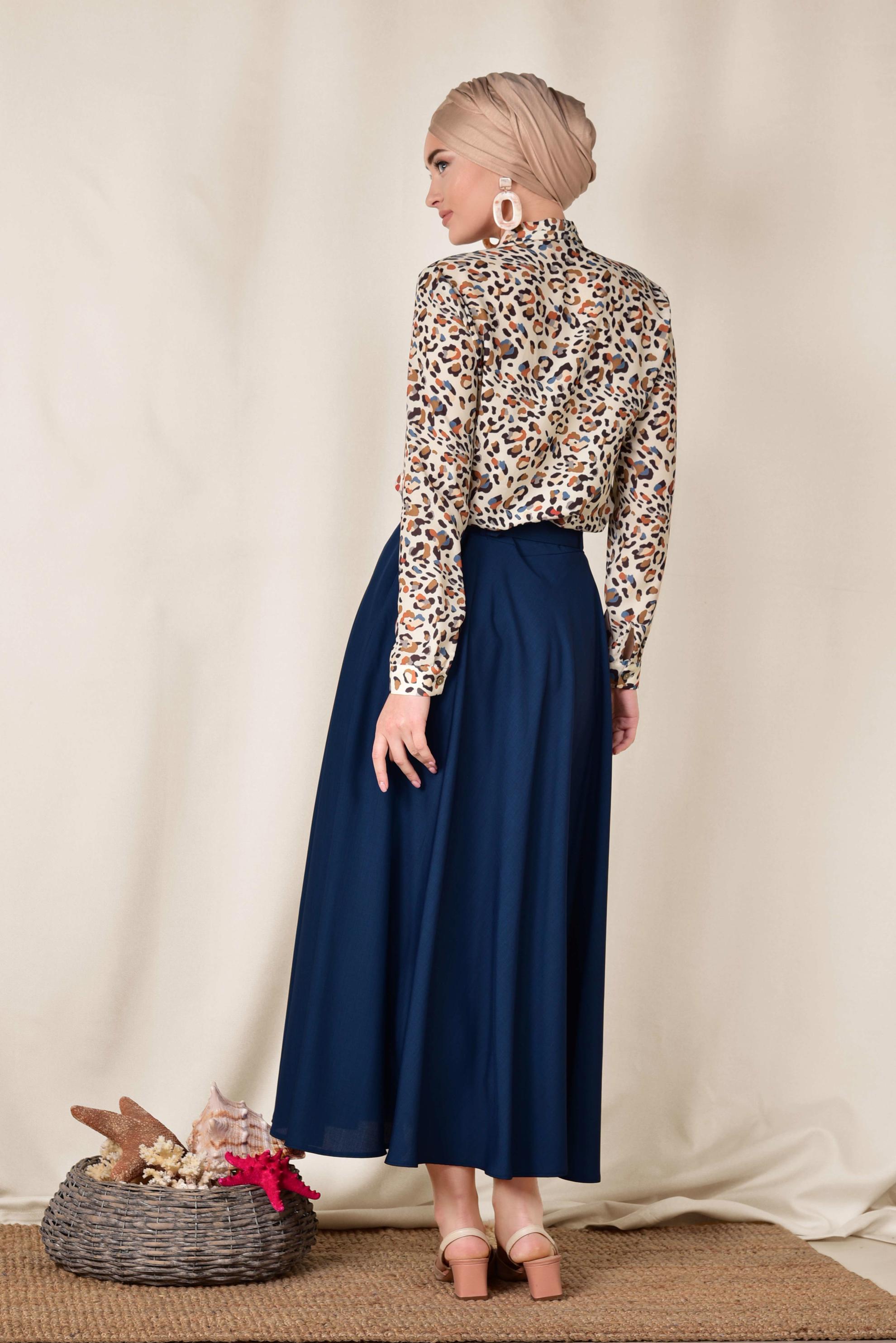 Tesettür giyim BEJ YAKASI BAĞCIKLI BLUZ 4083