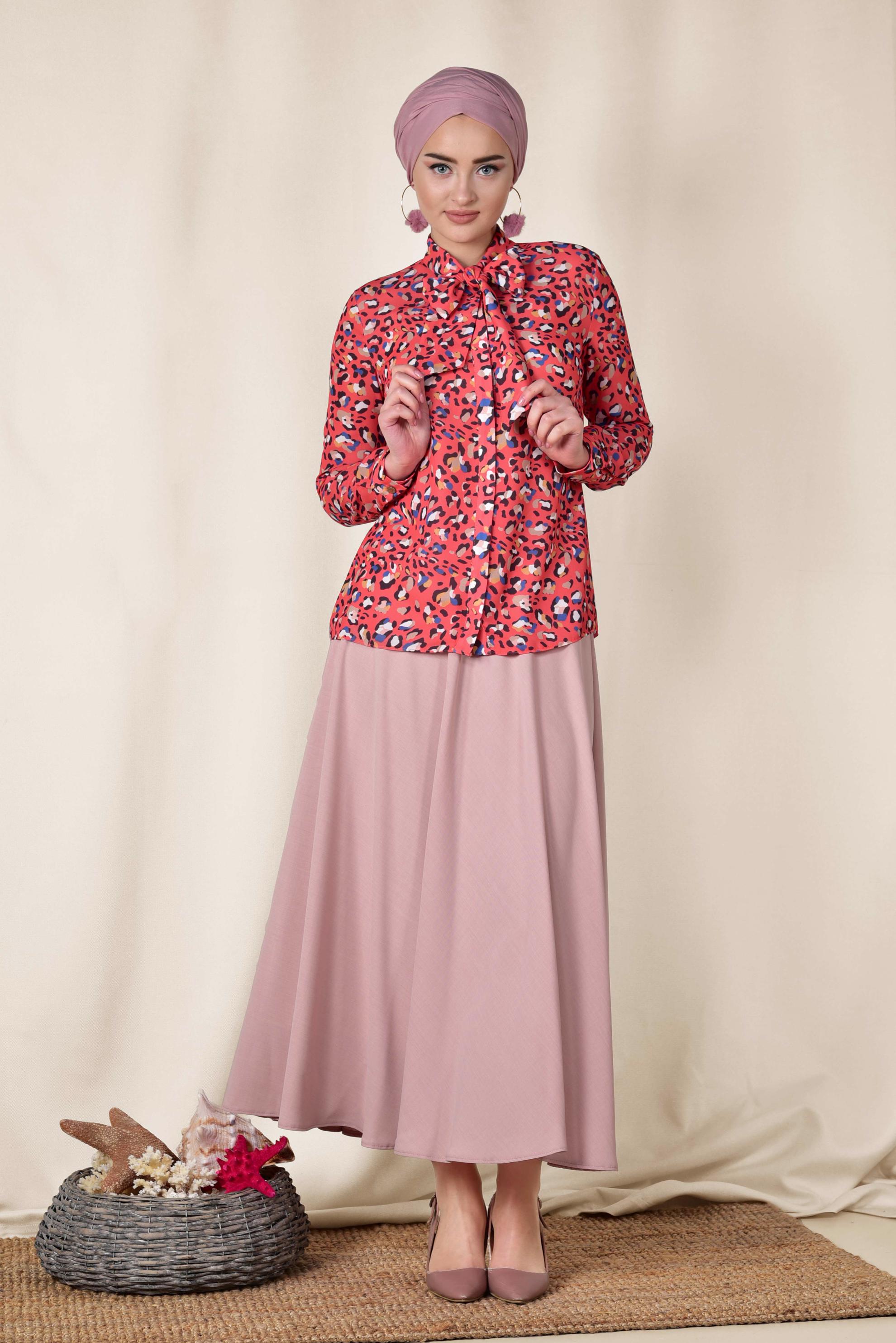 Tesettür giyim MERCAN YAKASI BAĞCIKLI BLUZ 4083