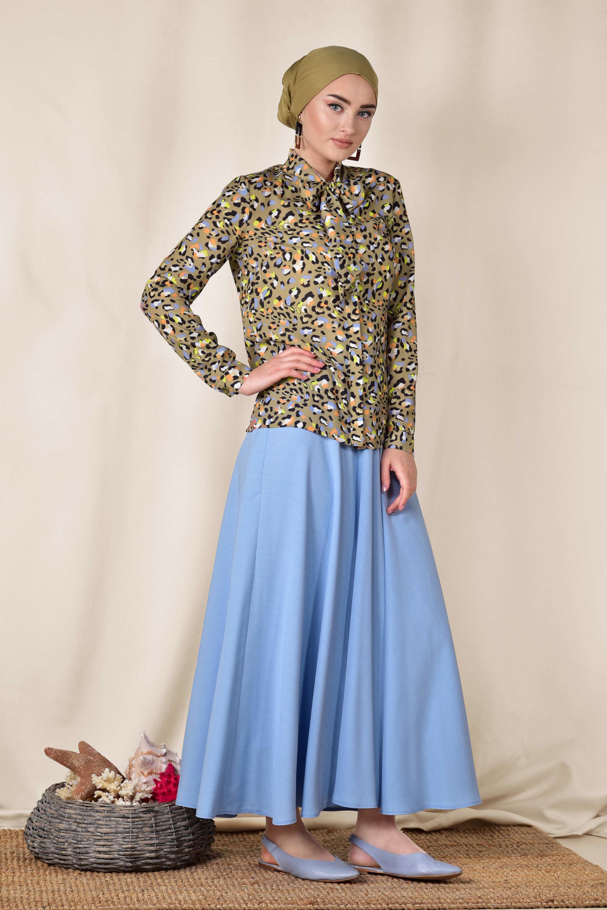 Tesettür giyim KAHVE YAKASI BAĞCIKLI BLUZ 4083