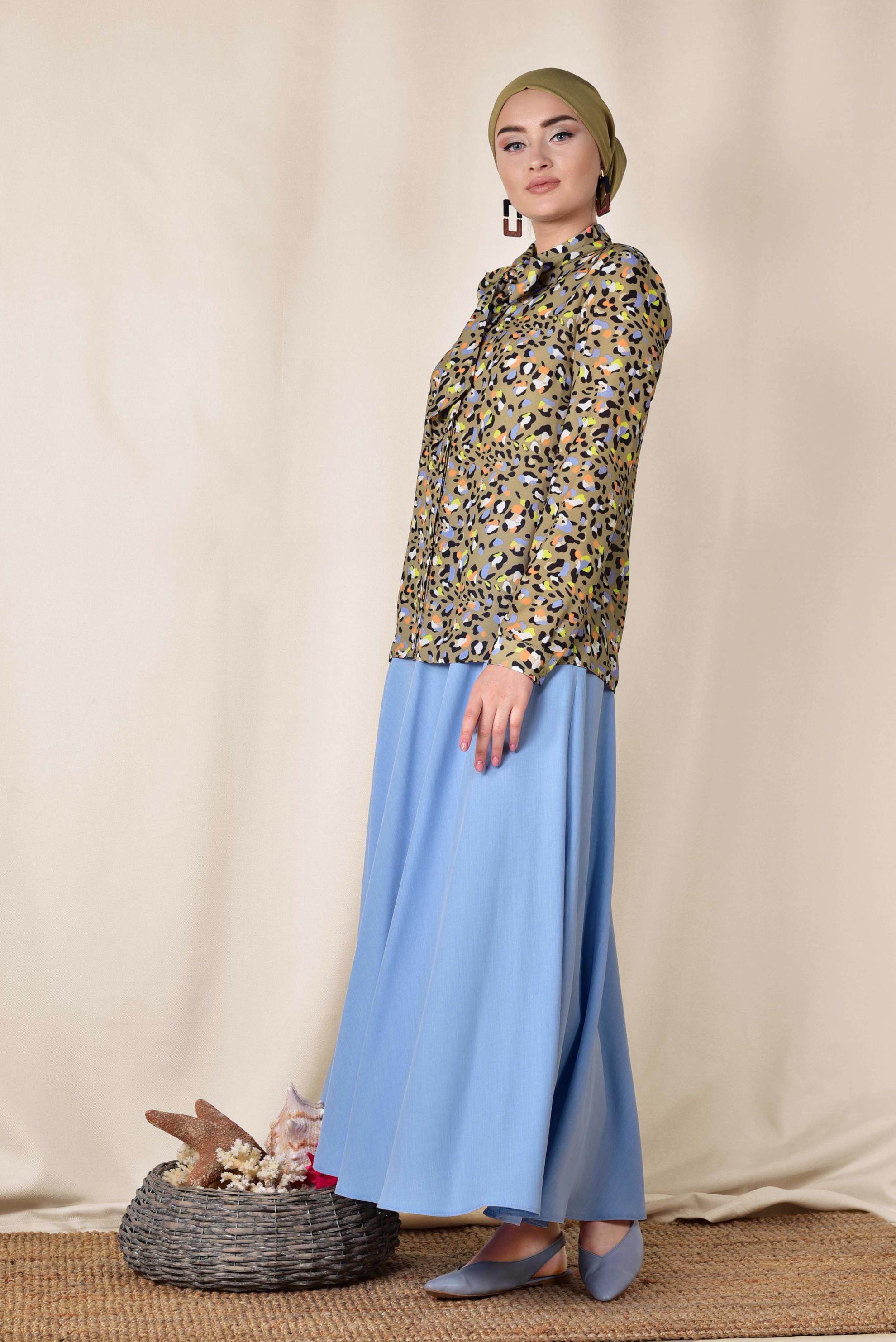 Tesettür giyim KAHVE YAKASI BAĞCIKLI BLUZ 4083