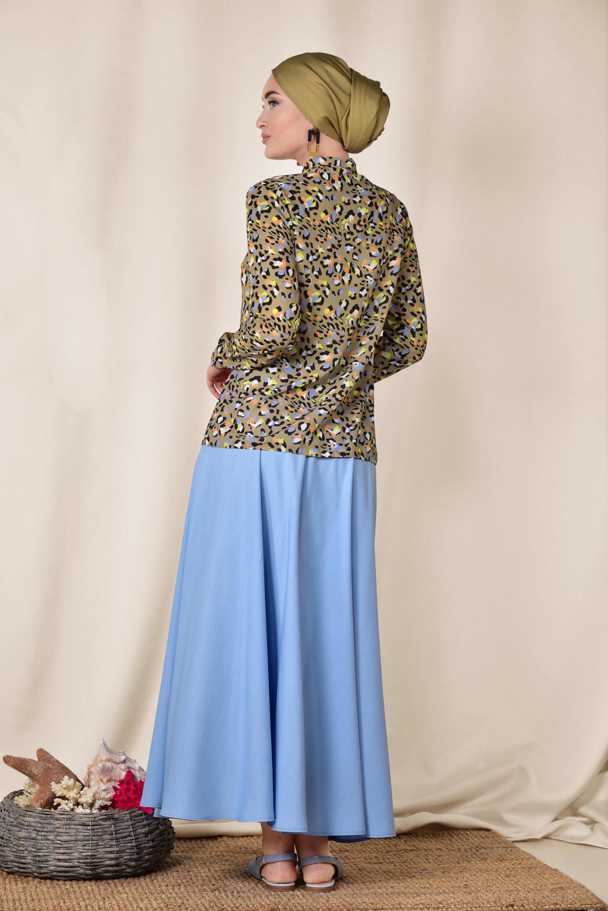 Tesettür giyim KAHVE YAKASI BAĞCIKLI BLUZ 4083