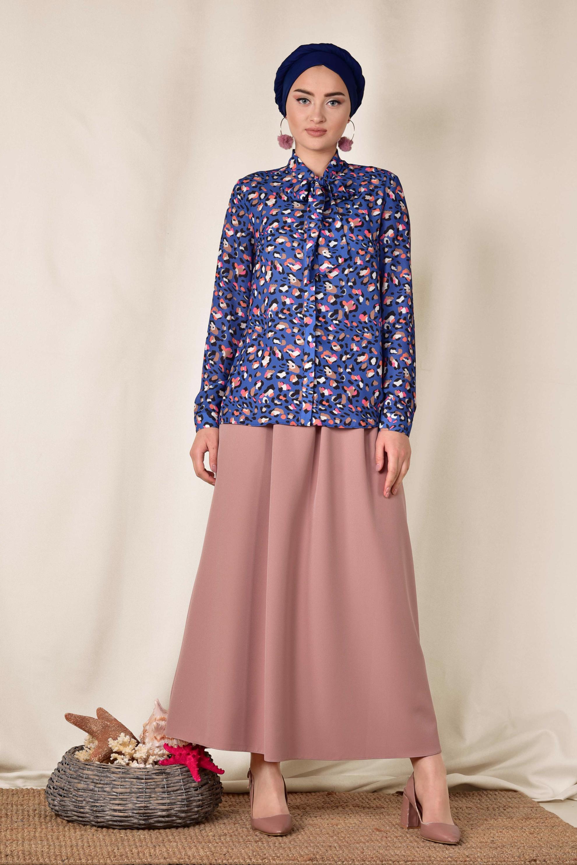 Hijab clothing NAVY BLUE TIE DETAIL BLOUSE 4083 