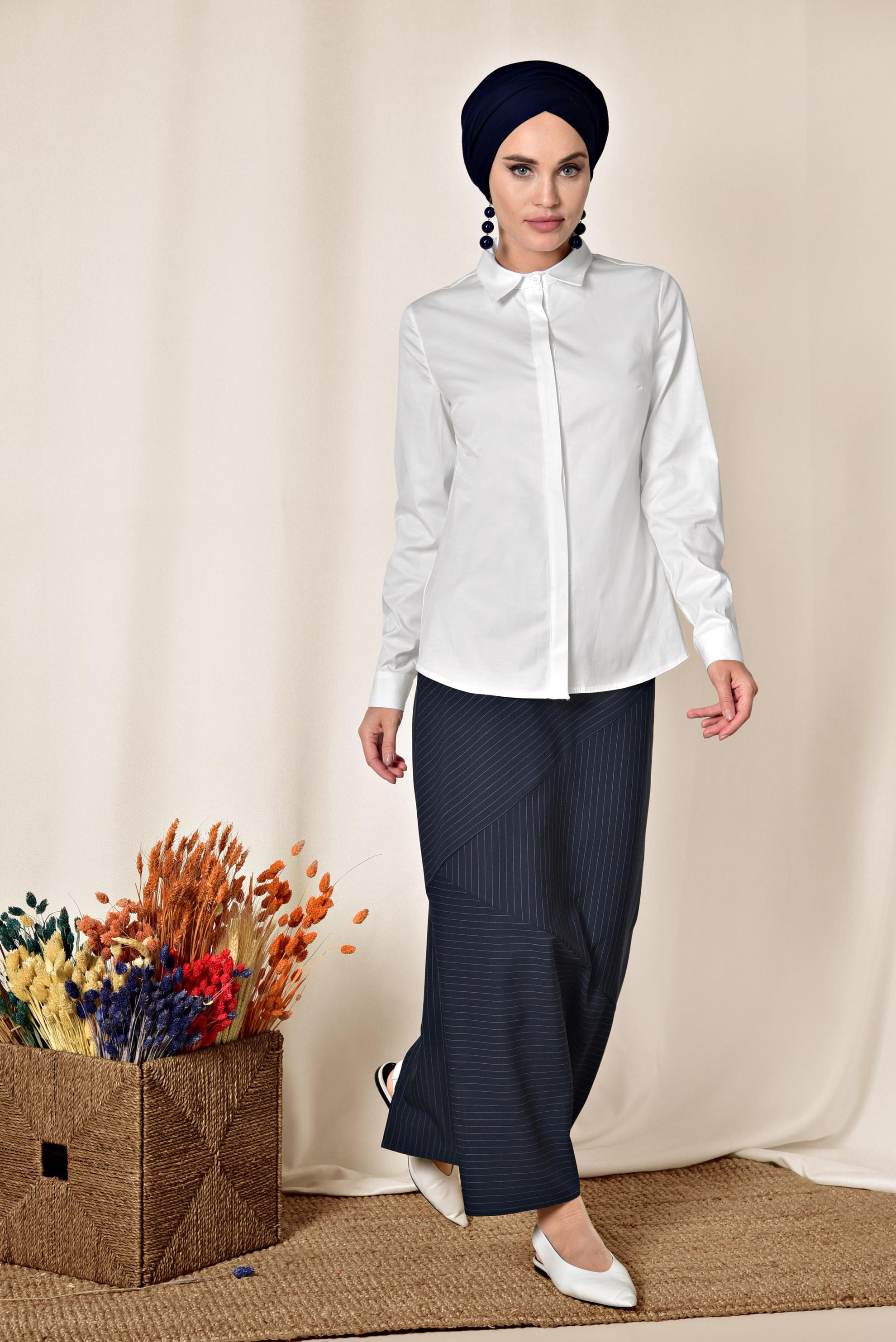 Tesettür giyim BEYAZ SATEN BLUZ 4093