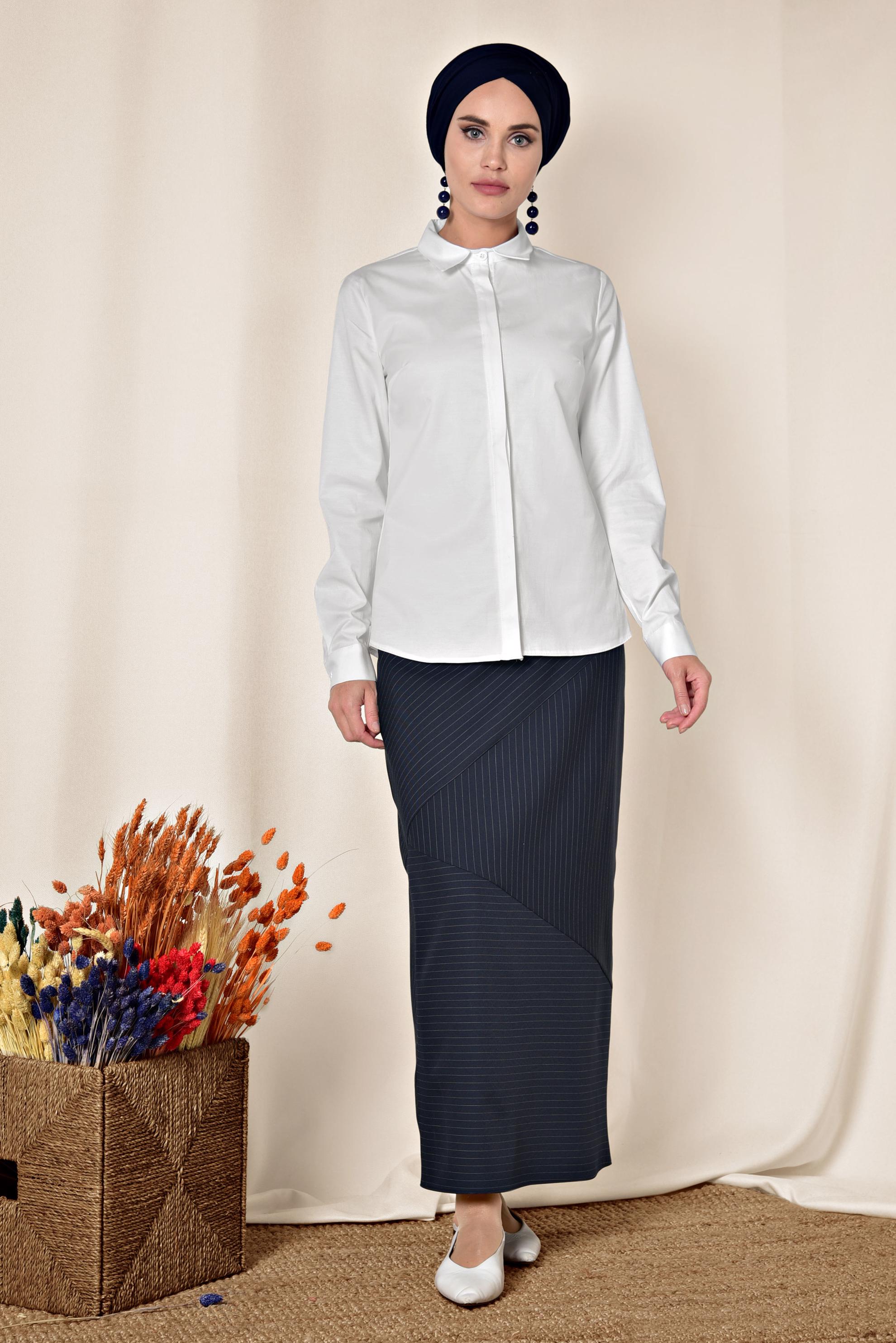 Tesettür giyim BEYAZ SATEN BLUZ 4093