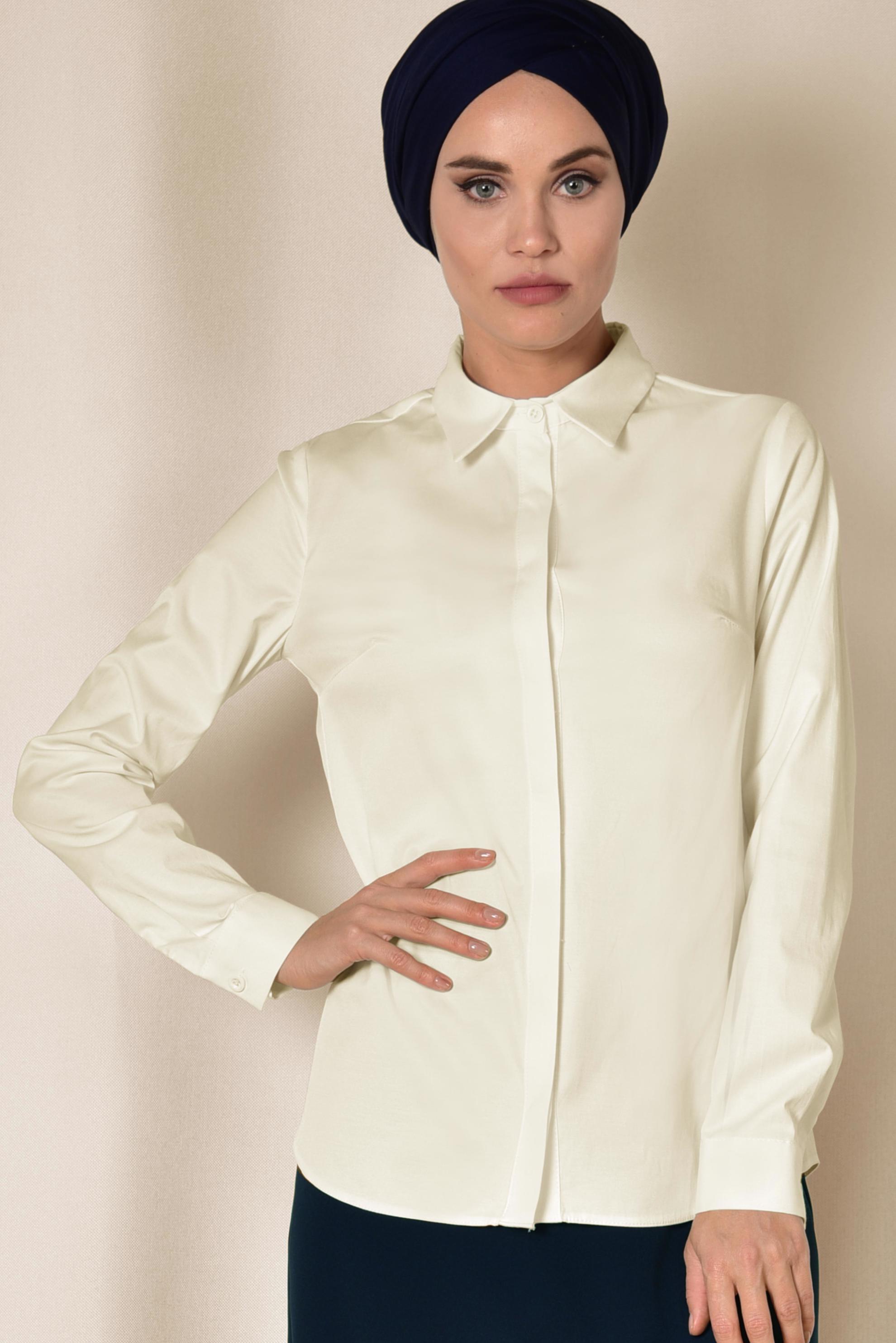Hijab clothing WHITE SATIN BLOUSE 4093 