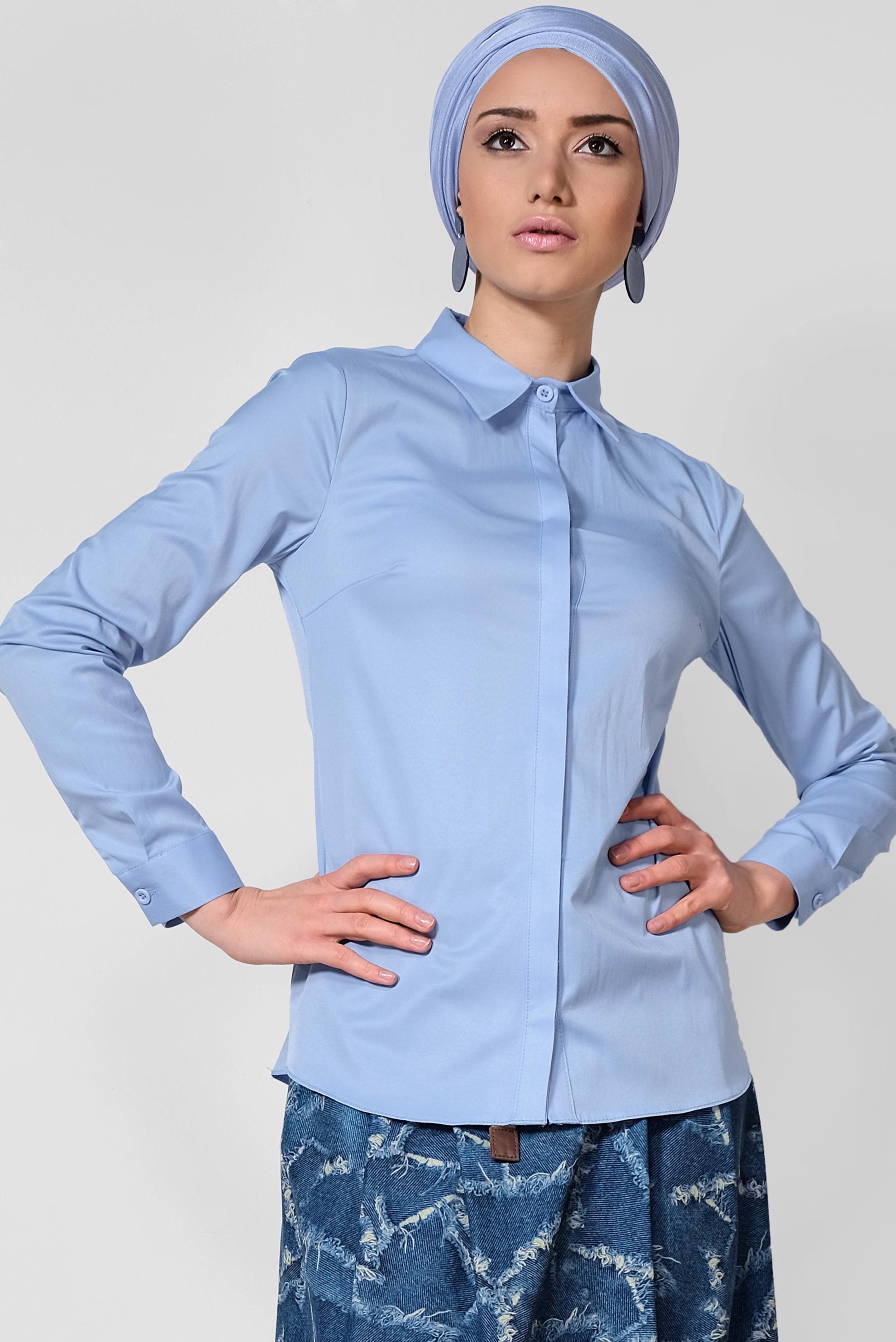 Tesettür giyim MAVİ SATEN BLUZ 4093