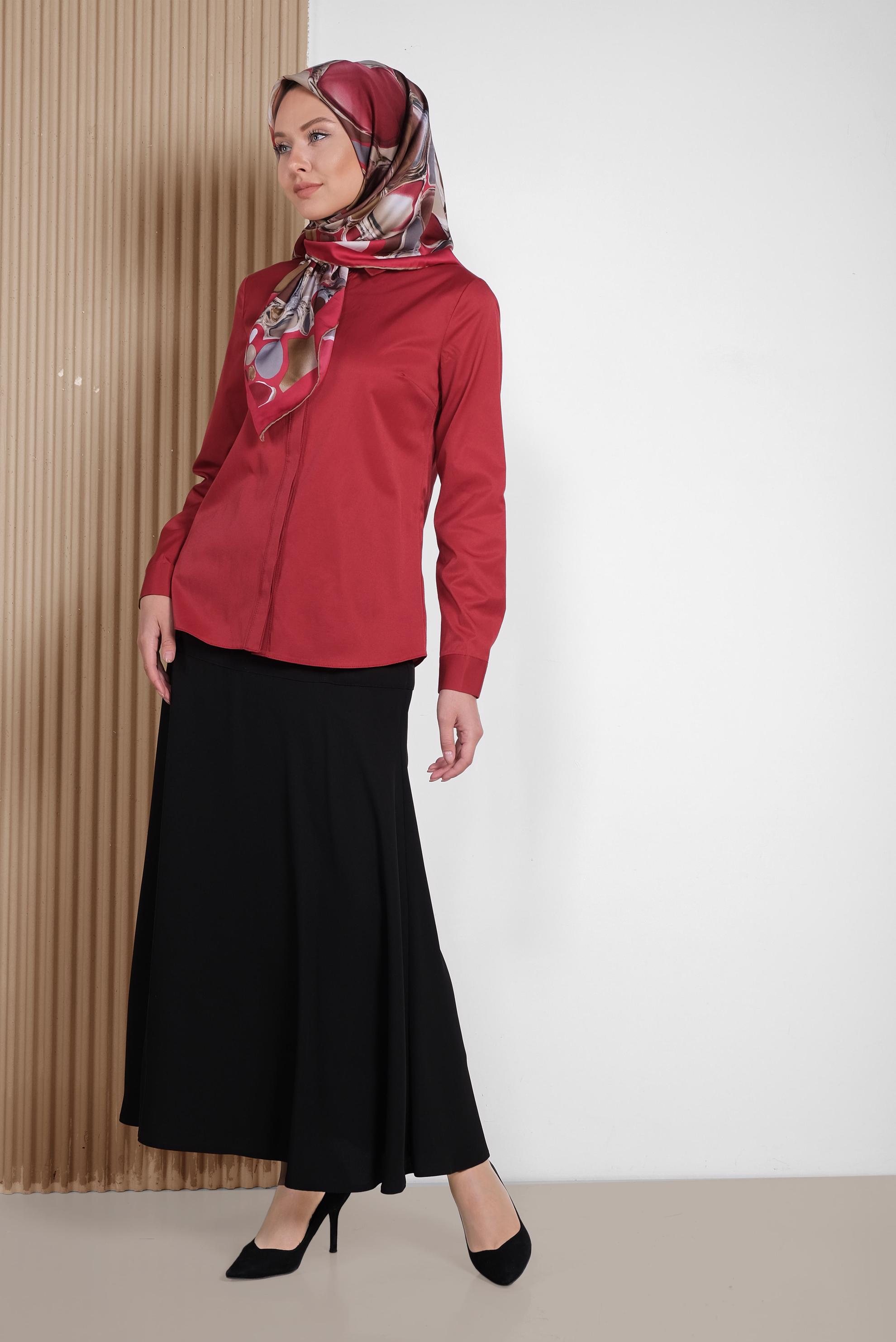 Tesettür giyim BORDO SATEN BLUZ 4093