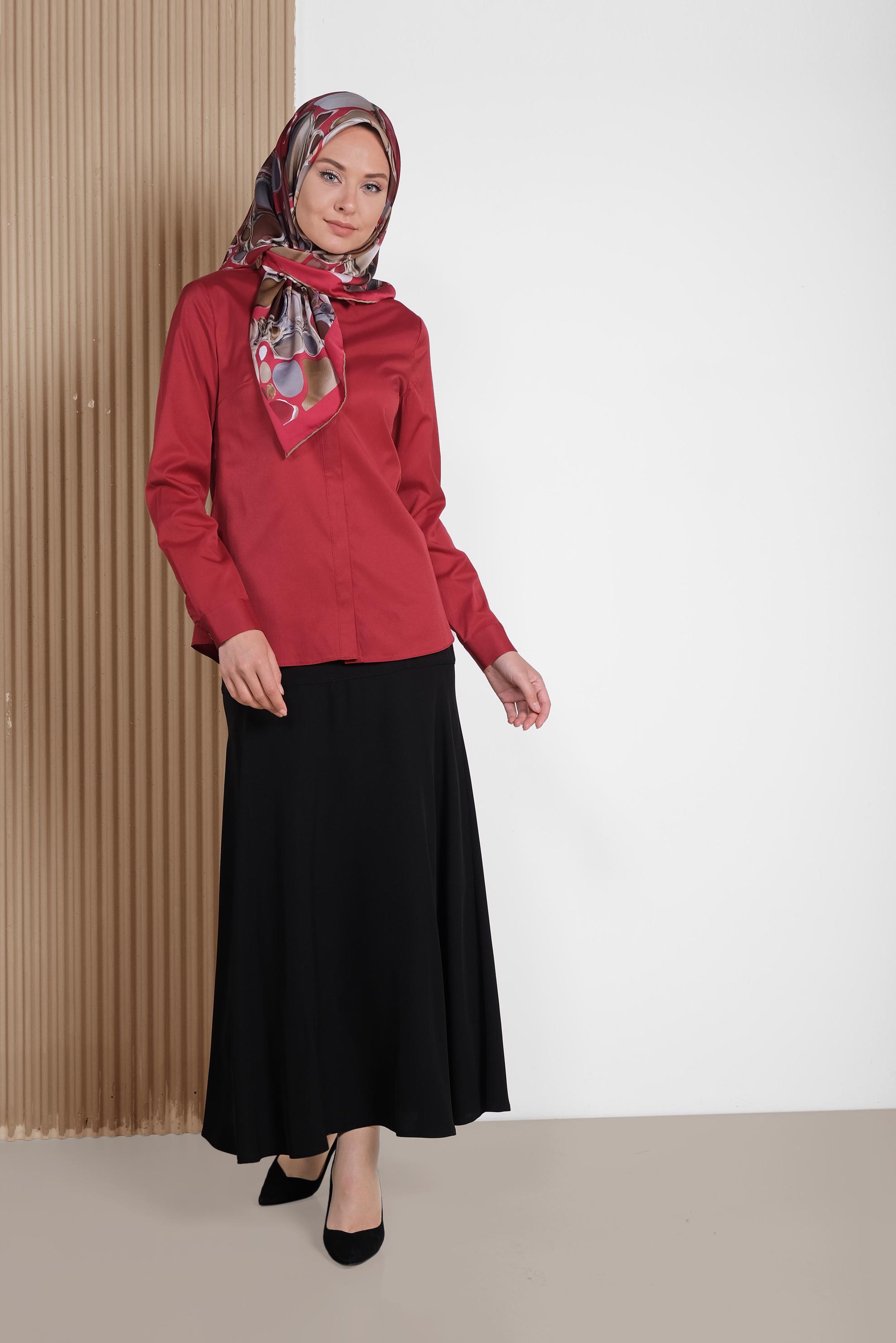 Tesettür giyim BORDO SATEN BLUZ 4093