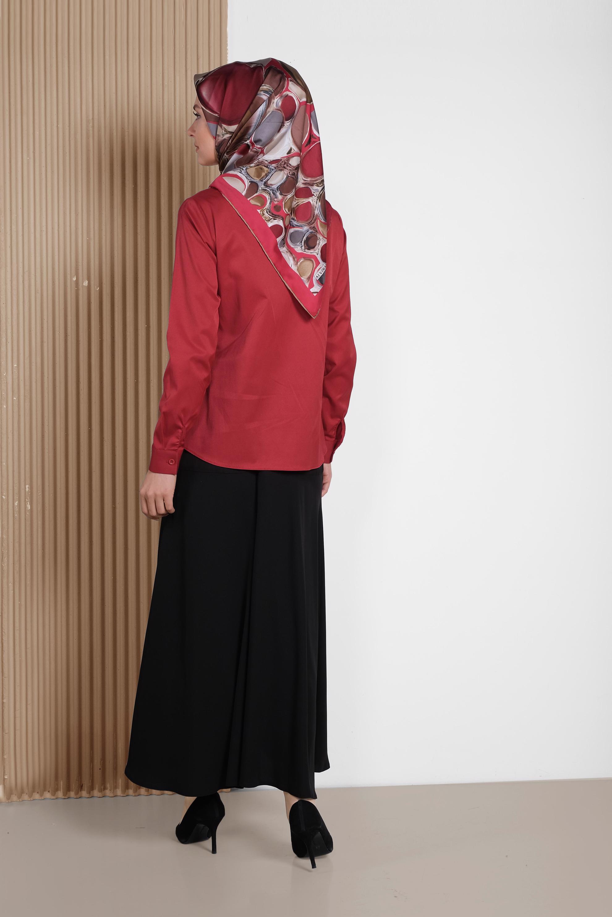 Tesettür giyim BORDO SATEN BLUZ 4093