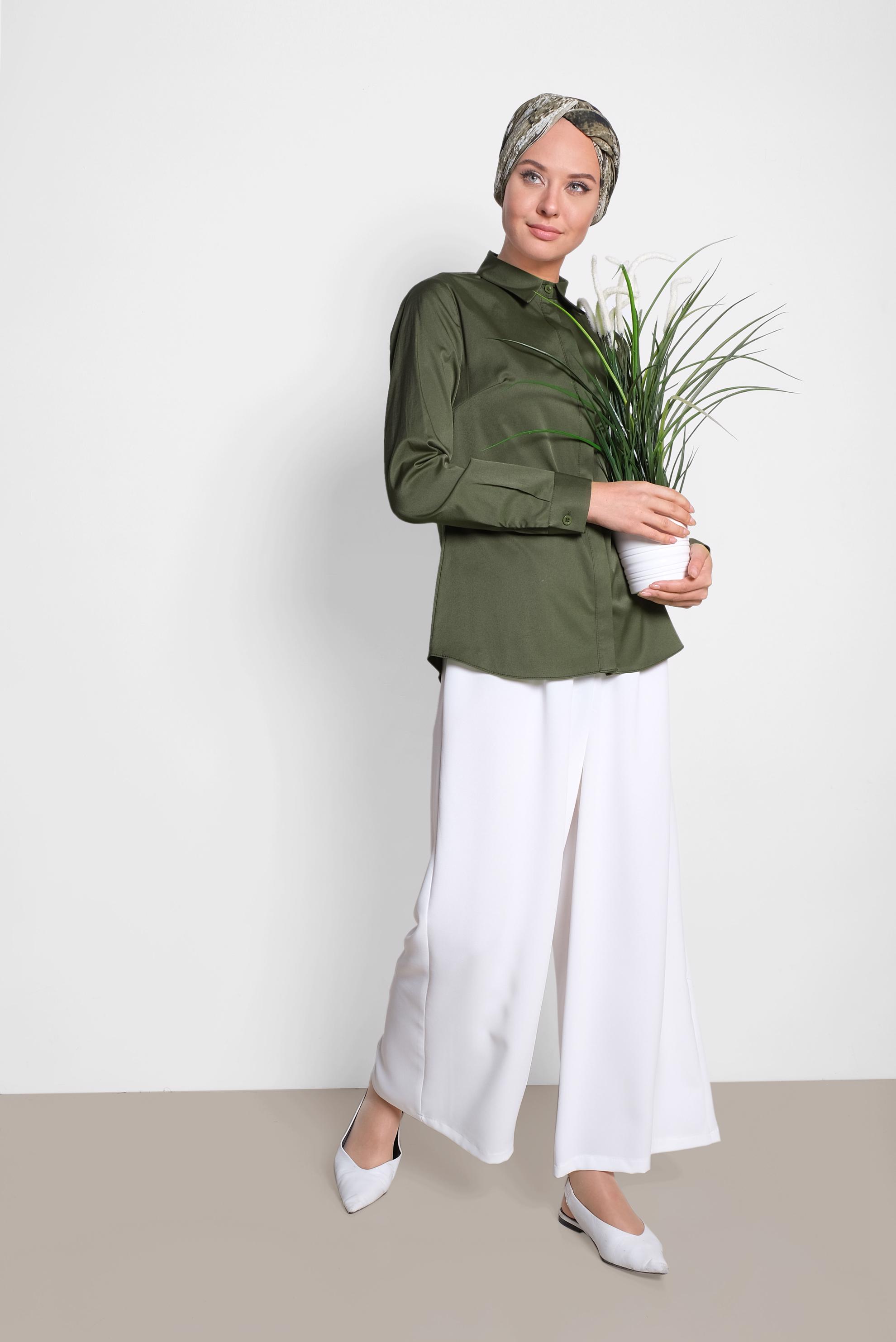 Tesettür giyim HAKİ SATEN BLUZ 4093