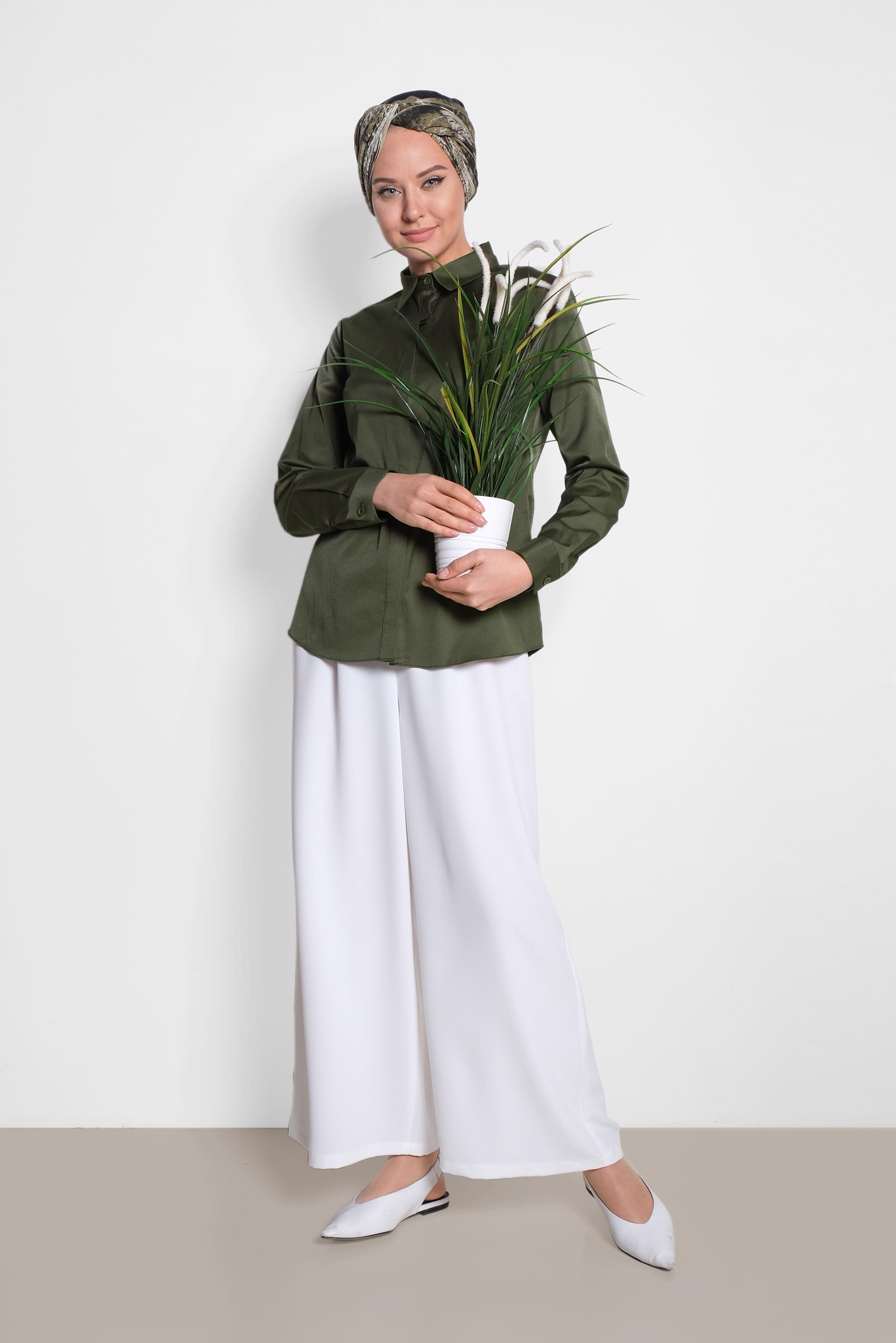 Tesettür giyim HAKİ SATEN BLUZ 4093