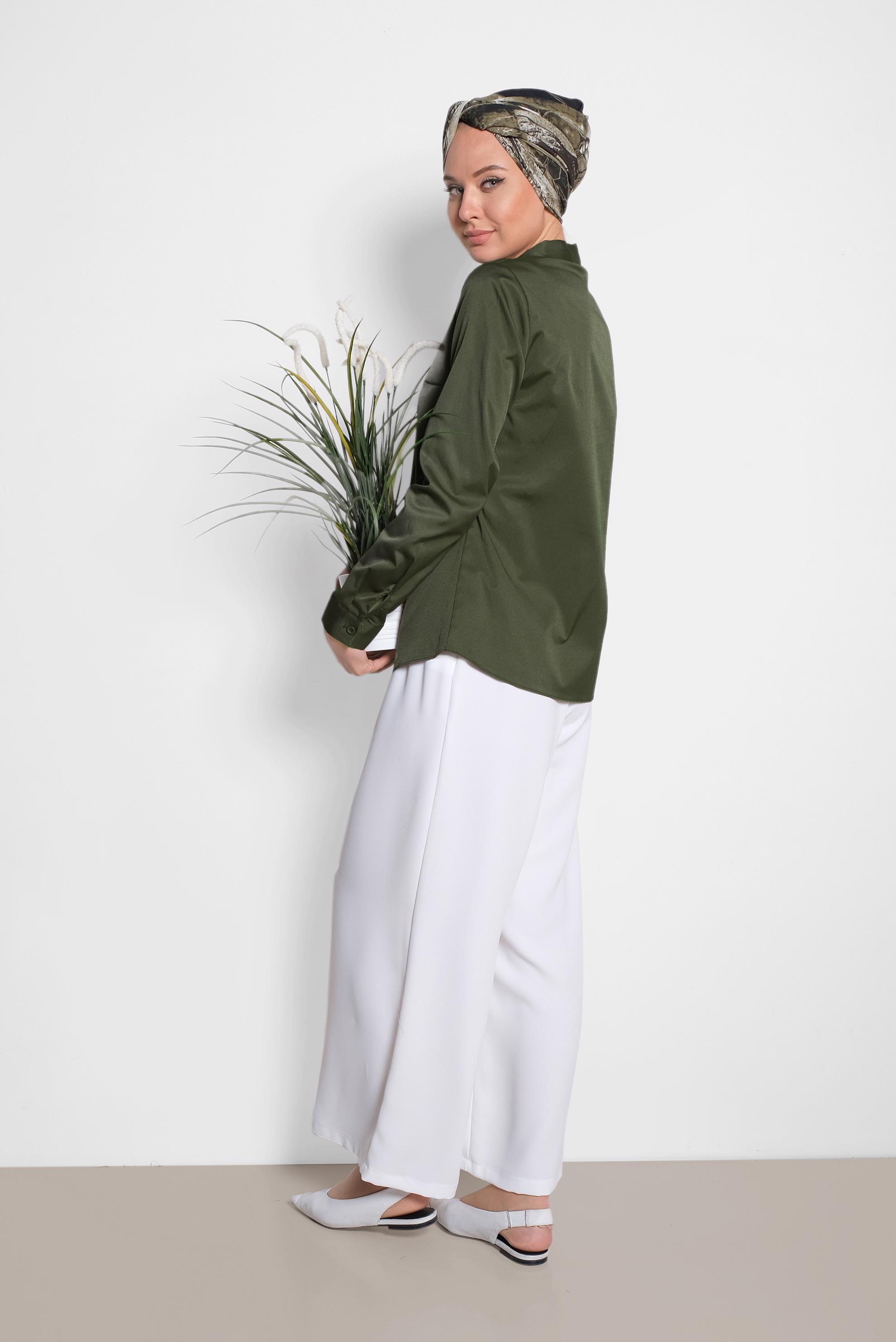 Tesettür giyim HAKİ SATEN BLUZ 4093