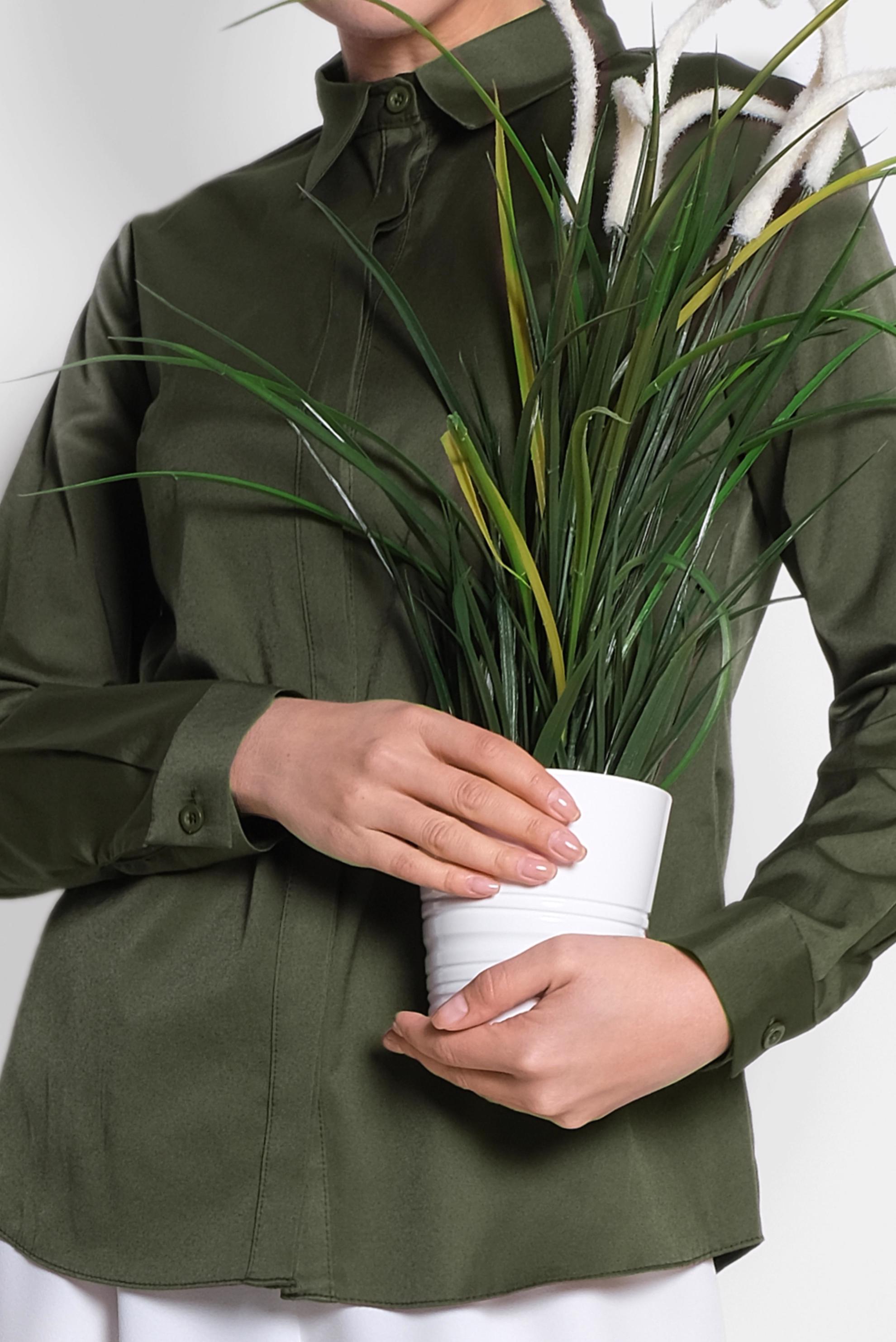 Tesettür giyim HAKİ SATEN BLUZ 4093