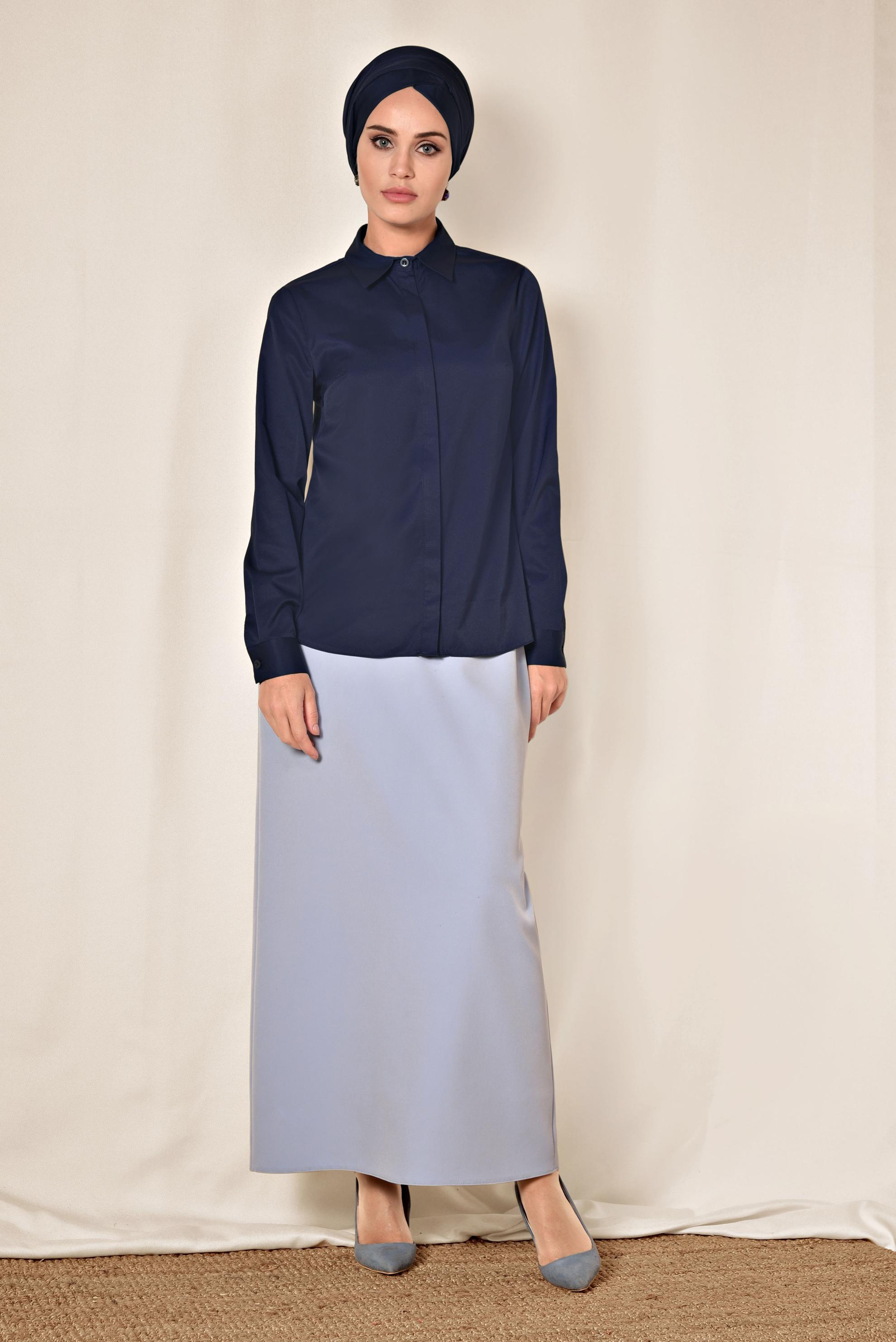 Hijab clothing NAVY BLUE SATIN BLOUSE 4093 