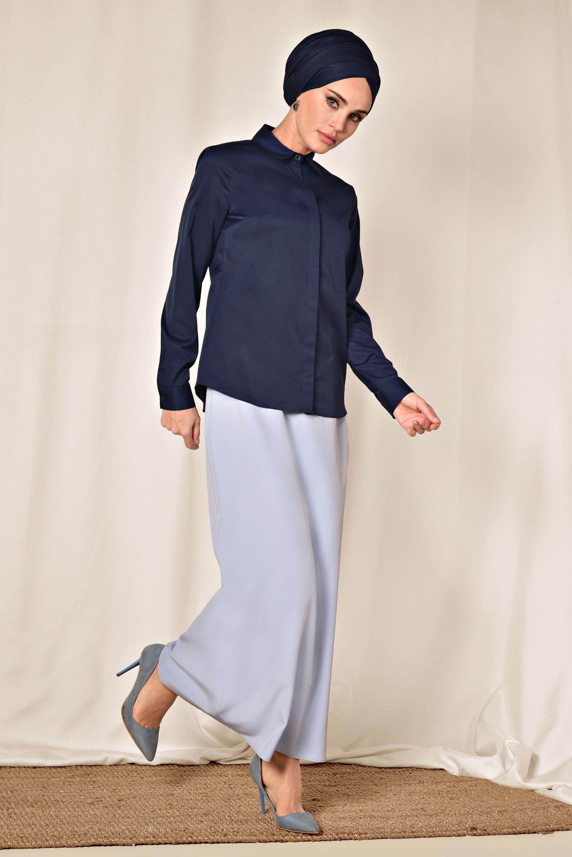 Hijab clothing NAVY BLUE SATIN BLOUSE 4093 